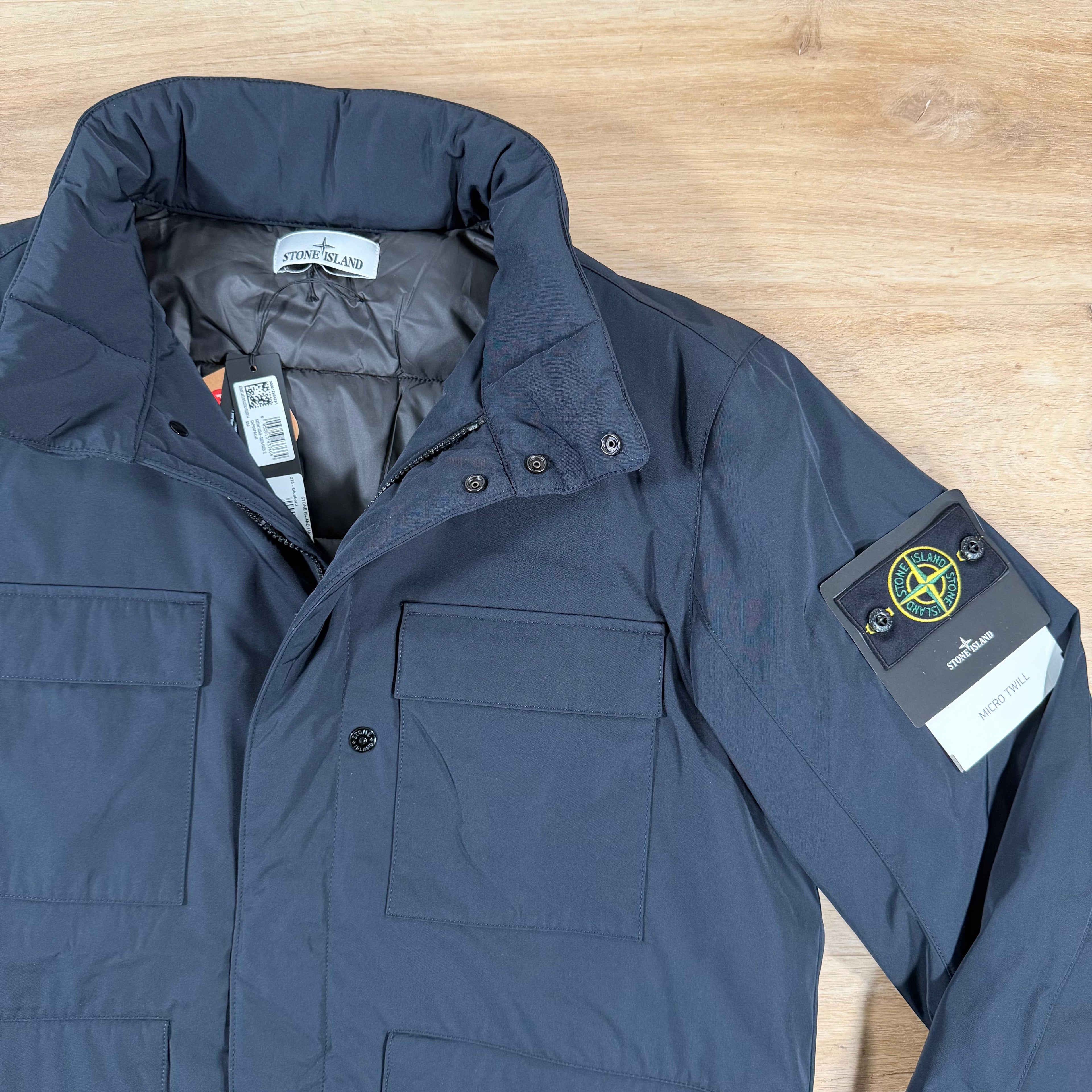 Stone Island Micro Twill Padded Field Jacket in Navy