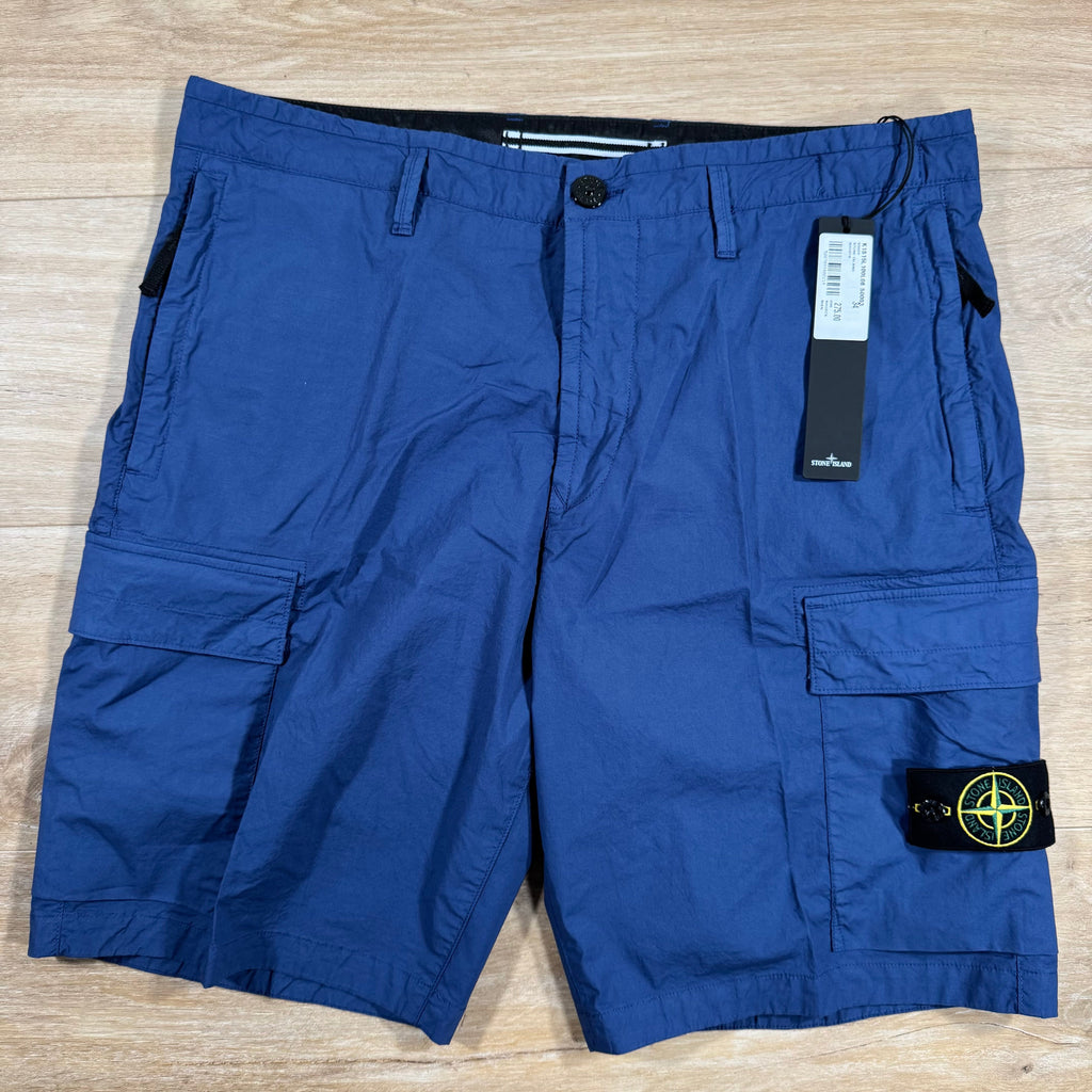 Stone Island Stretch Tela Cargo Bermuda Shorts in Blue Marine