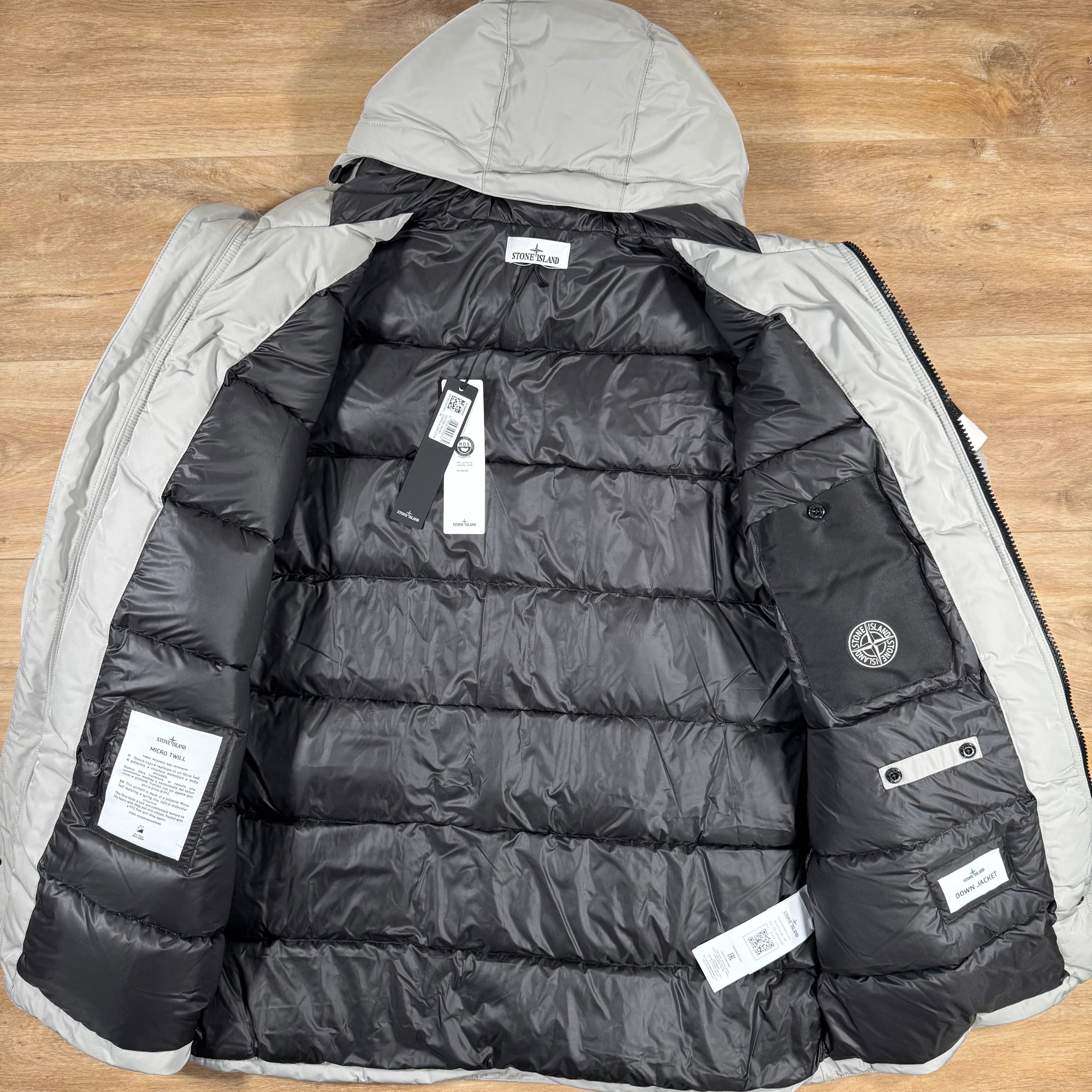 Stone Island Micro Twill Down Parka in Pearl Grey