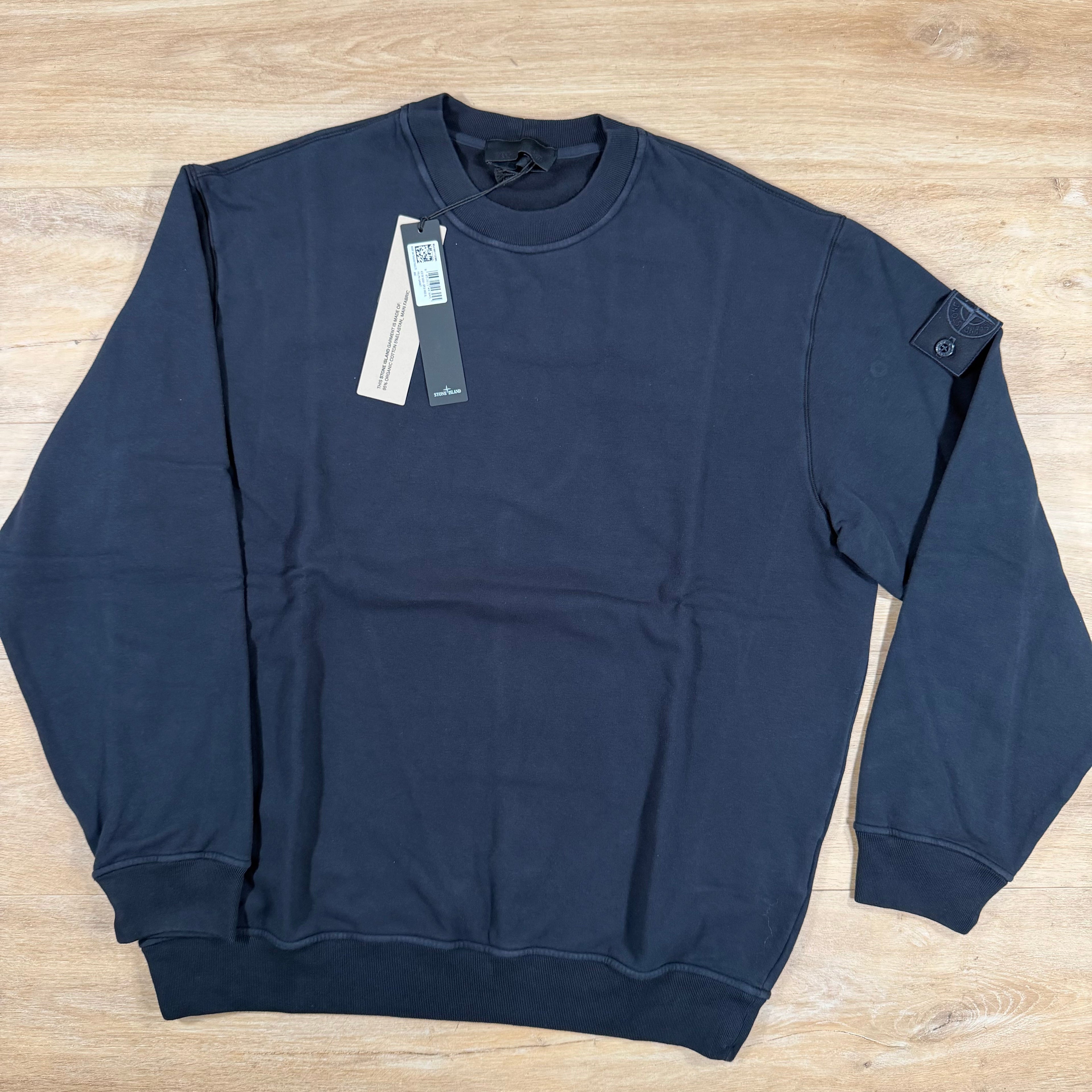 Stone Island Ghost Stretch Cotton Fleece Crewneck Sweatshirt in Navy