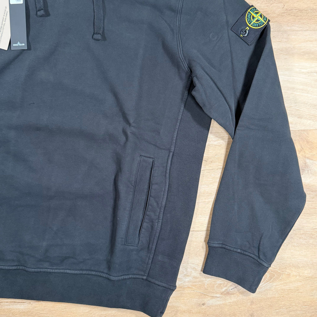 Stone Island Brushed Organic Cotton Fleece Hoodie in Black