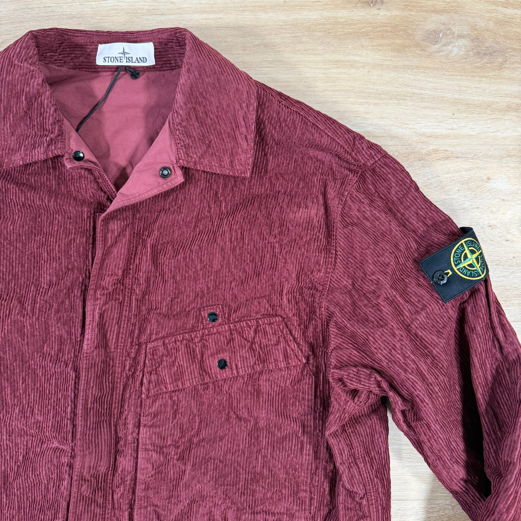 Stone Island Wrinkled Corduroy 500-TC Overshirt in Burgundy