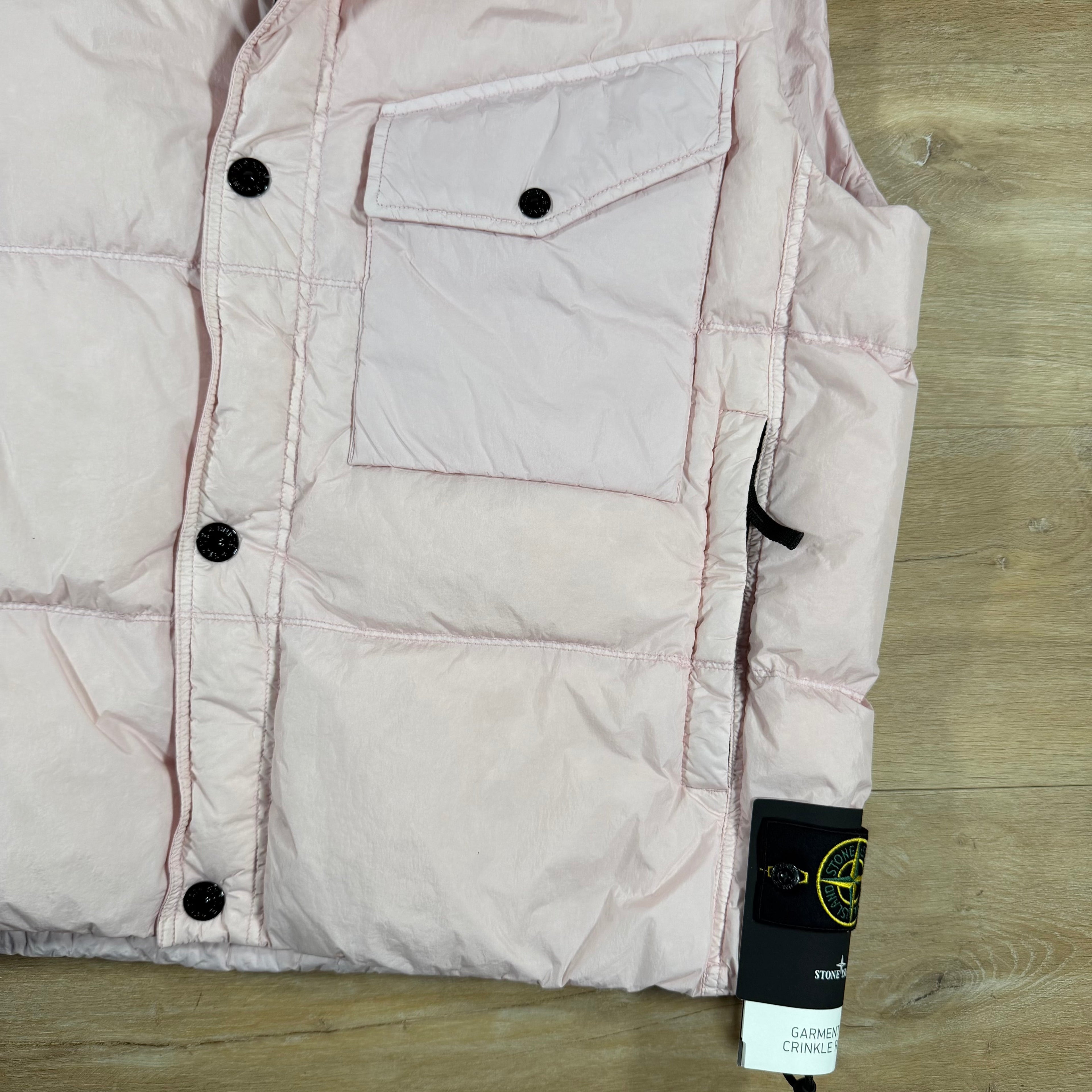 Stone Island Crinkle Reps NY Nylon Down Vest in Pink