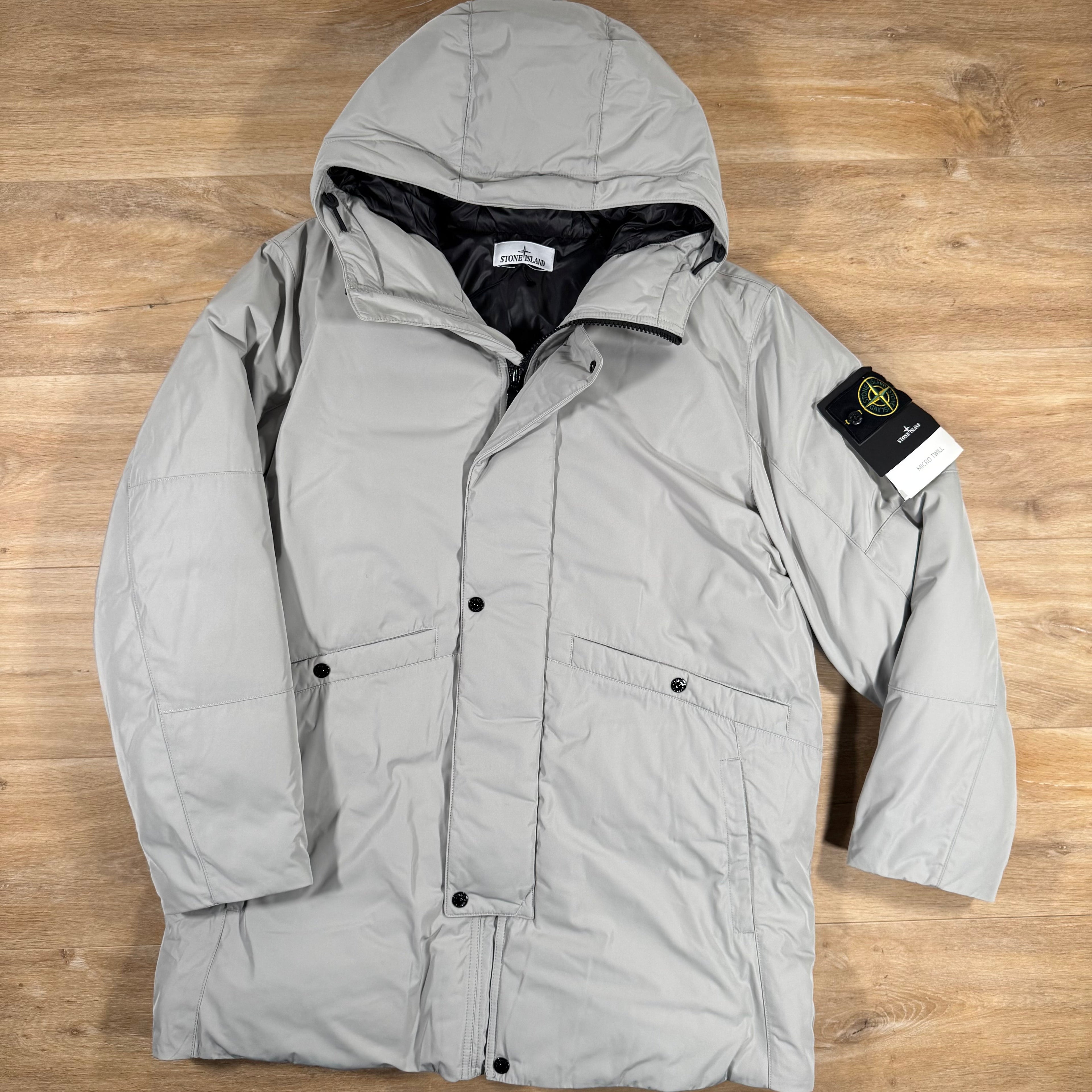 Stone Island Micro Twill Down Parka in Pearl Grey