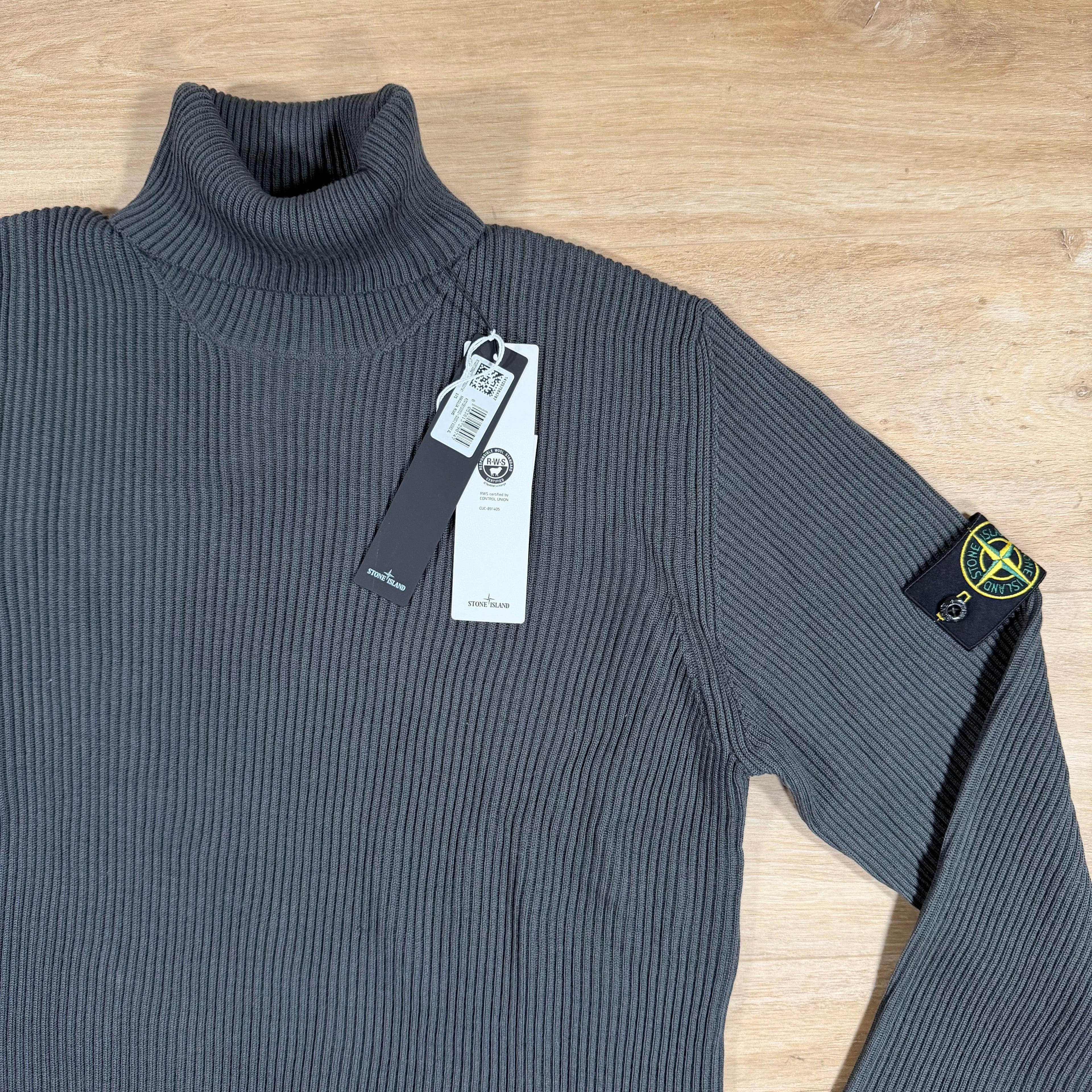 Stone Island Full Rib RWS Wool Turtleneck Jumper in Lead Grey