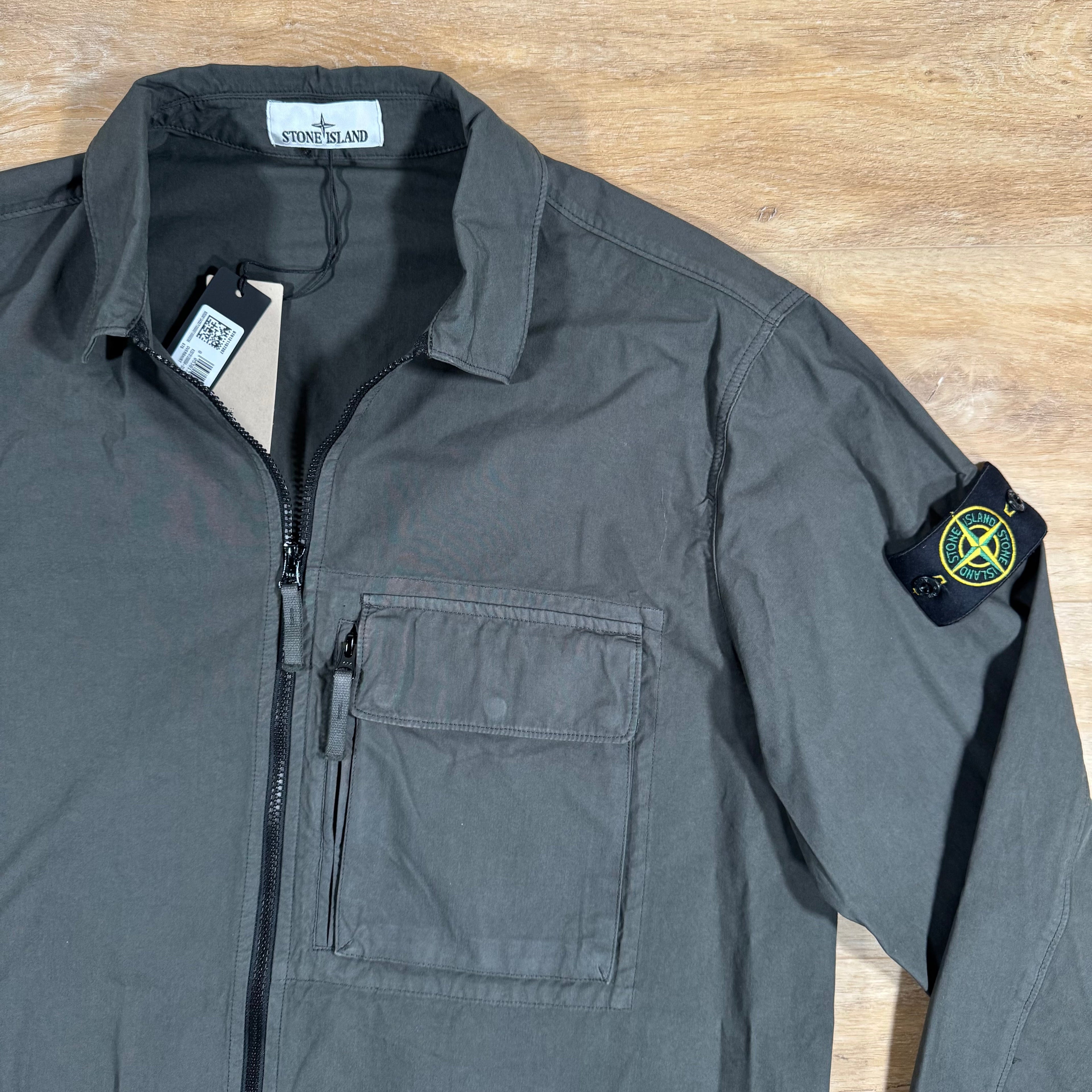 Stone Island Canvas Weave Cotton Overshirt in Lead Grey