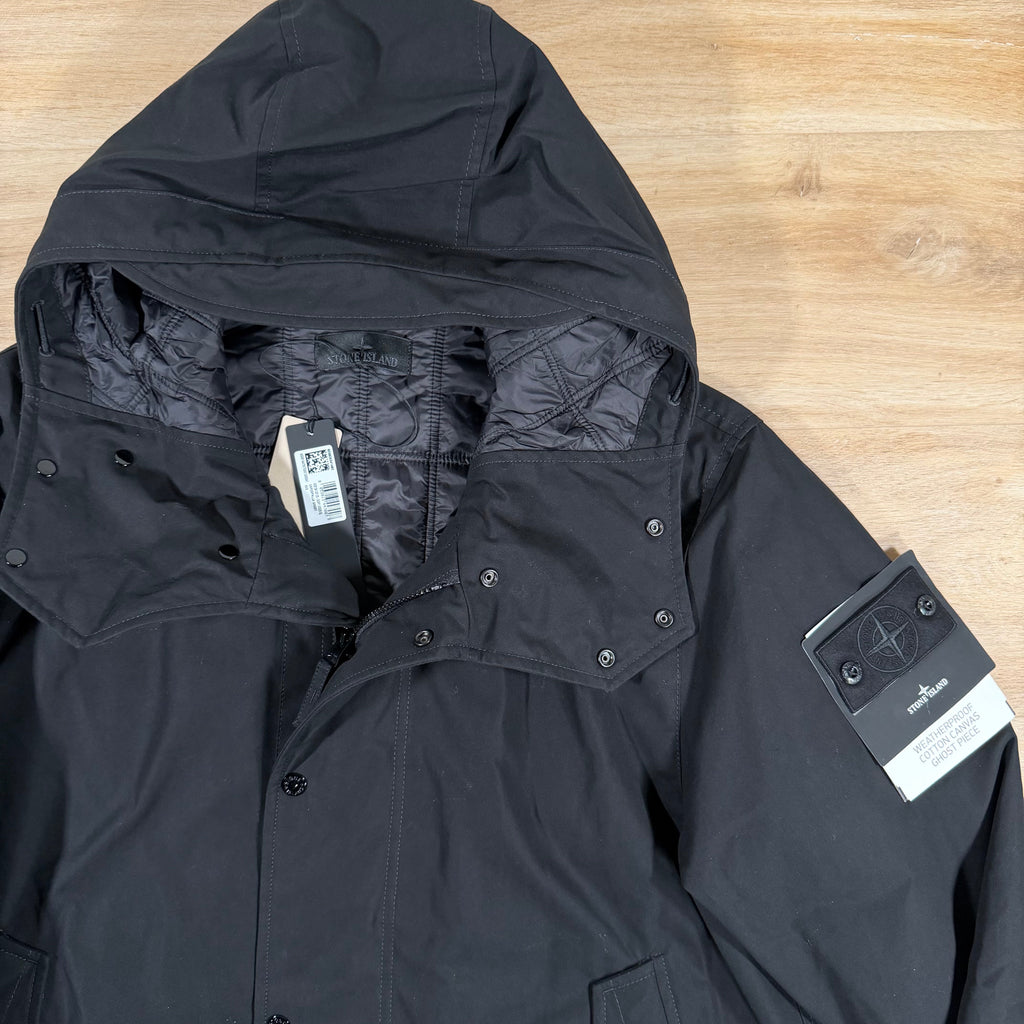 Stone Island Ghost Weatherproof Cotton Canvas Parka in Black