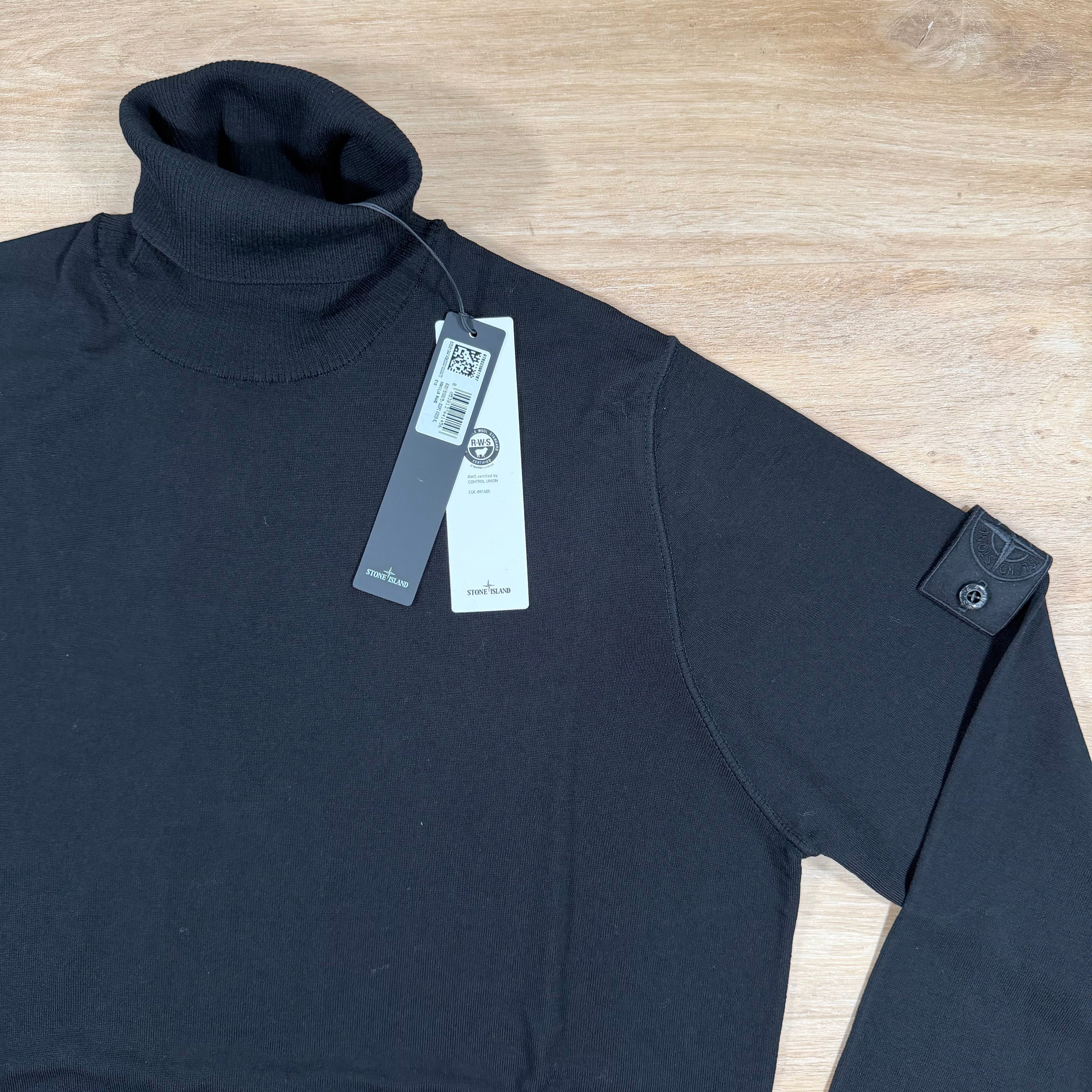Stone Island Ghost Pure Light RWS Wool Turtleneck Jumper in Black