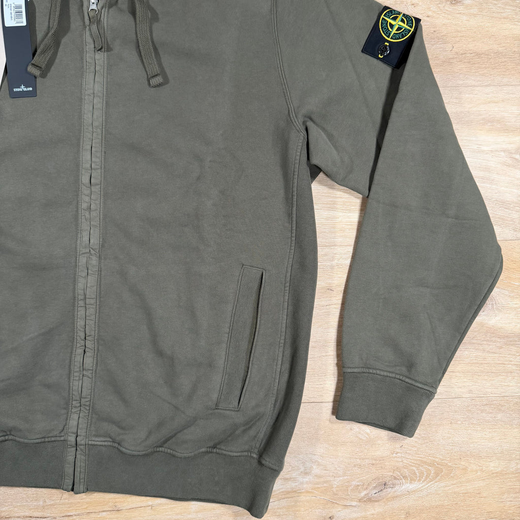 Stone Island Brushed Organic Cotton Fleece Zip Hoodie in Military Green