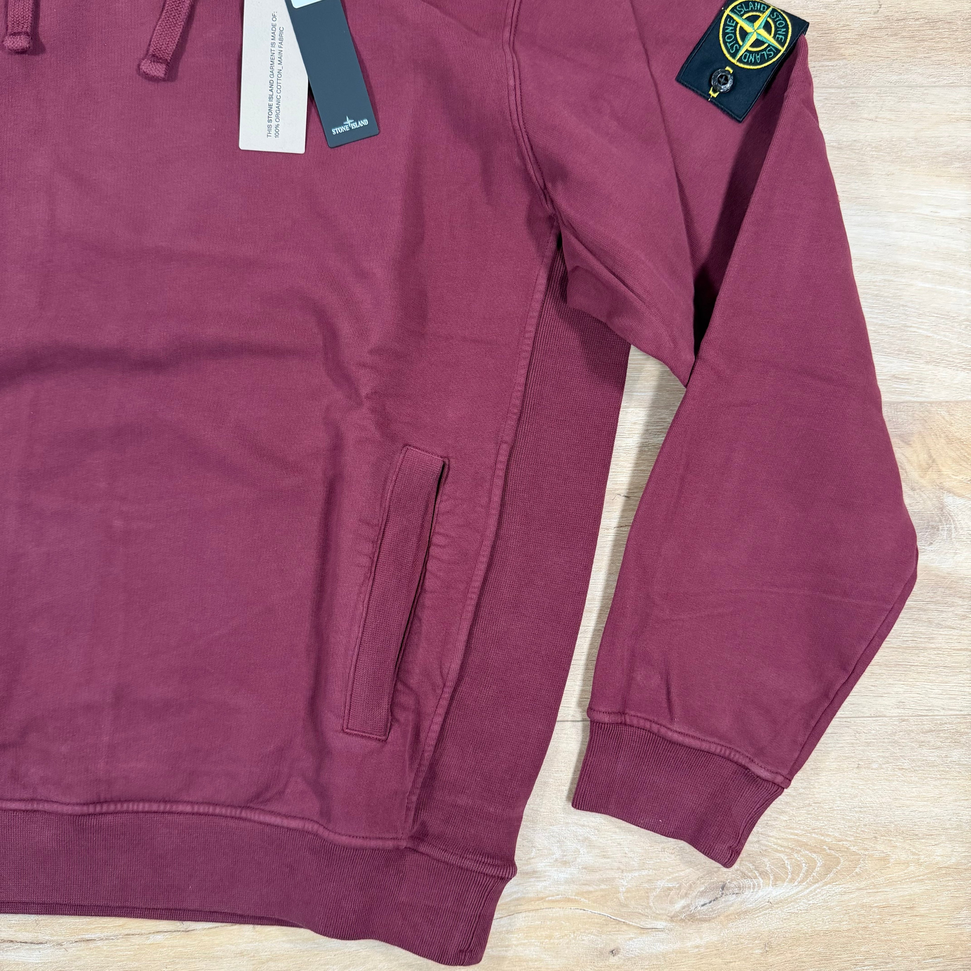 Stone Island Brushed Organic Cotton Fleece Hoodie in Dark Burgundy