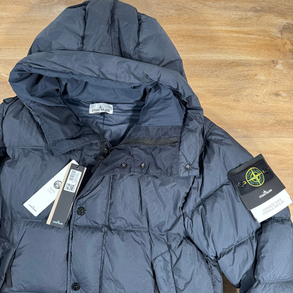 Stone Island Crinkle Reps NY Nylon Down Parka in Navy