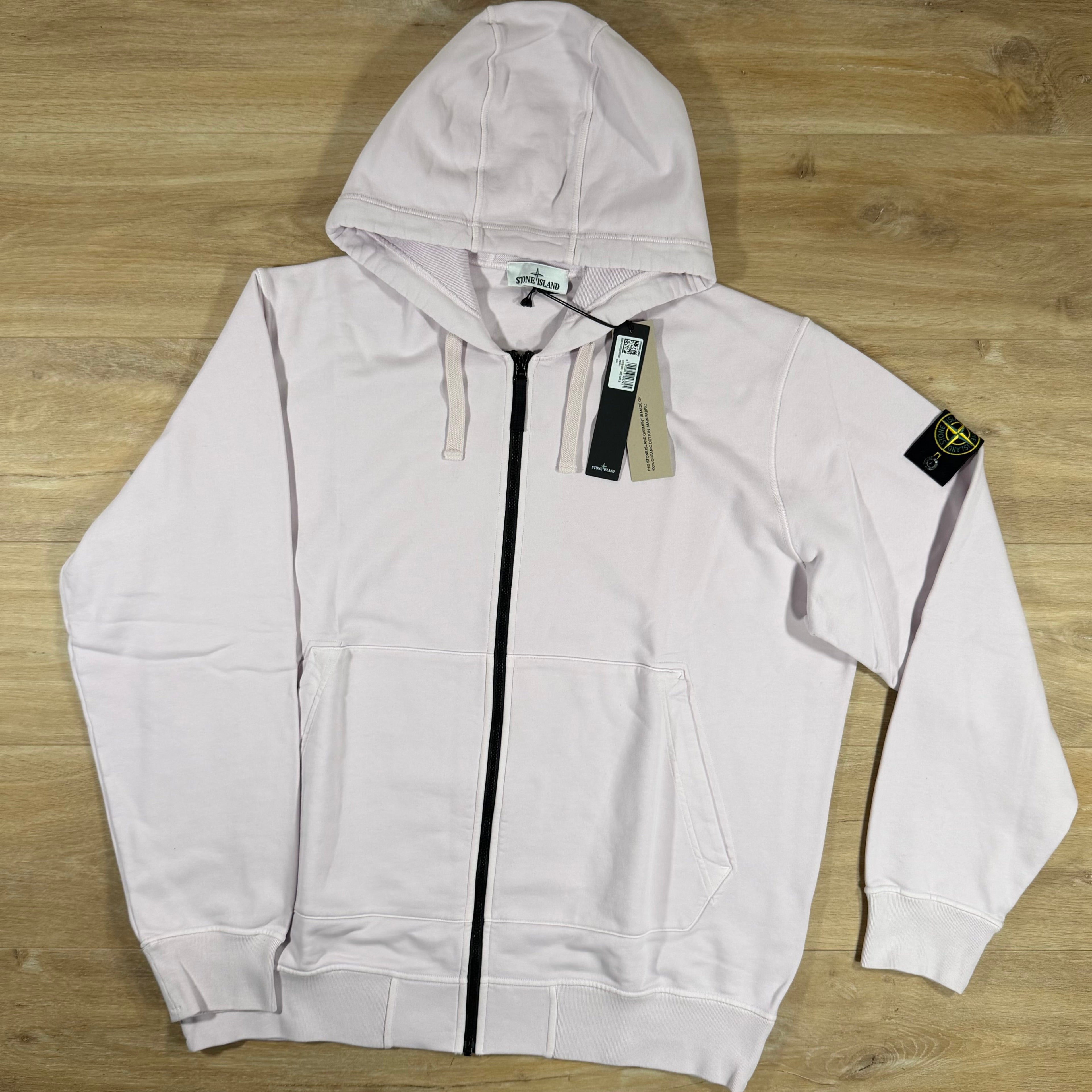 Stone Island Organic Cotton Fleece Zip Hoodie in Antique Rose