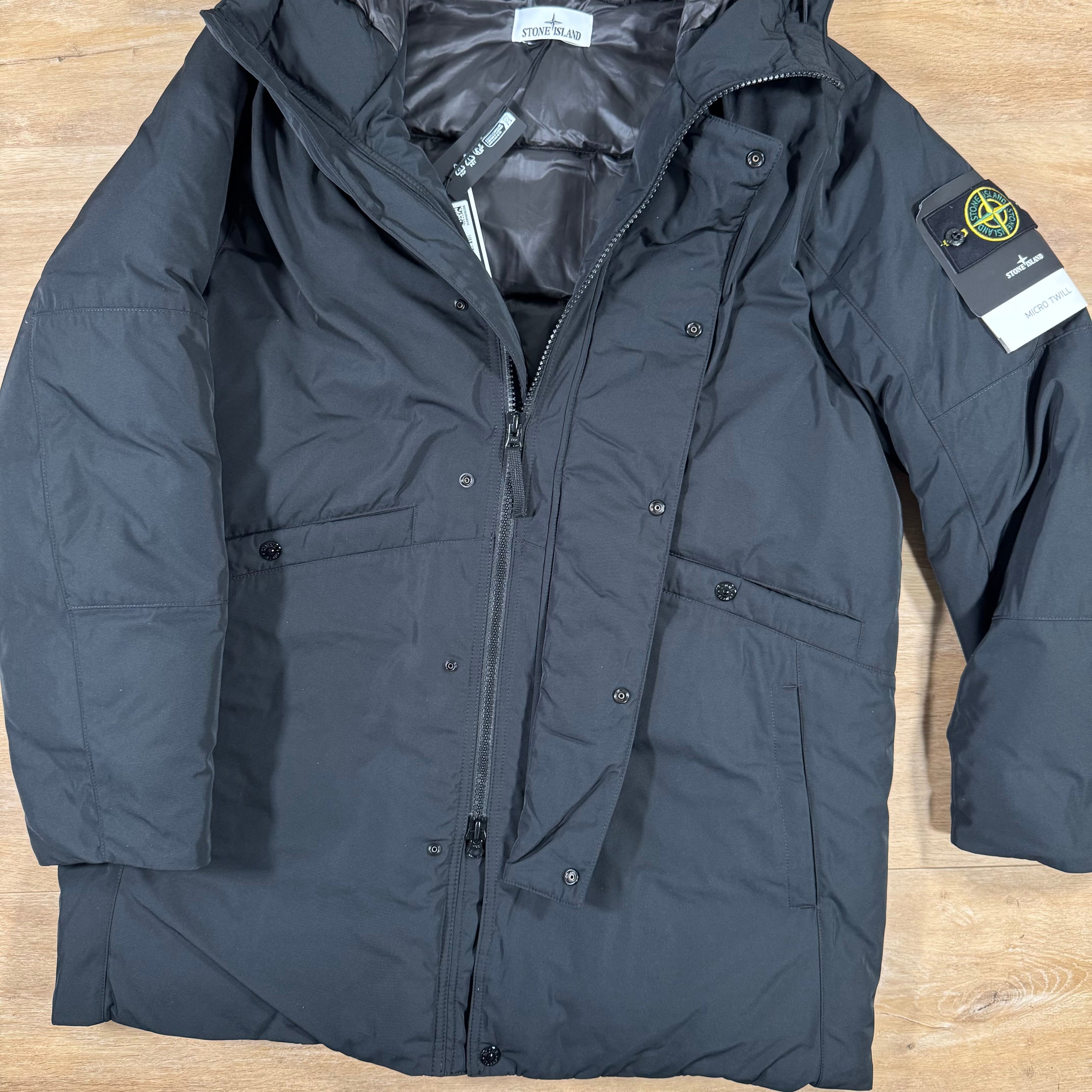 Stone Island Micro Twill Down Parka in Black