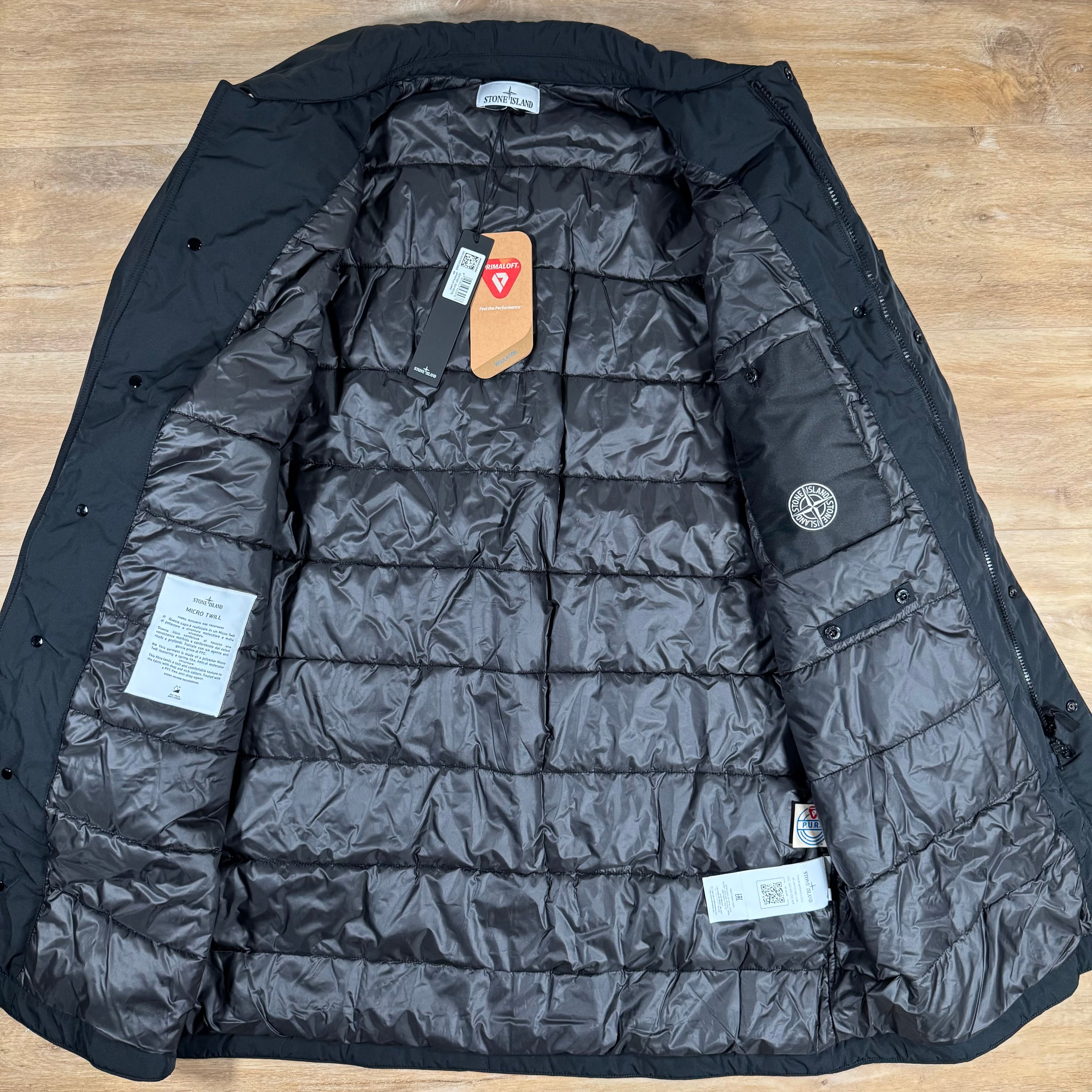 Stone Island Micro Twill Padded Car Coat in Black