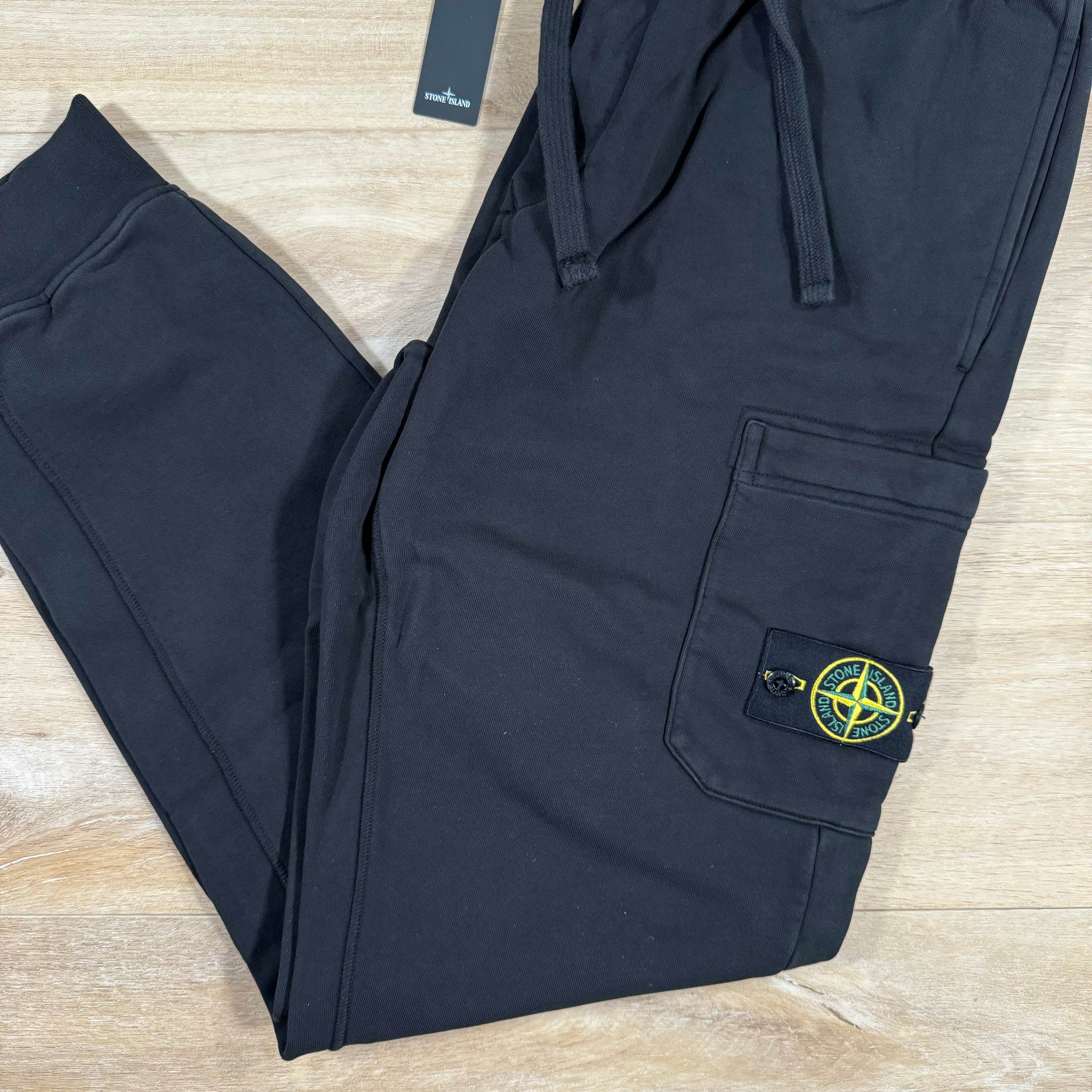 Stone Island Organic Cotton Fleece Slim Fit Sweatpants in Black