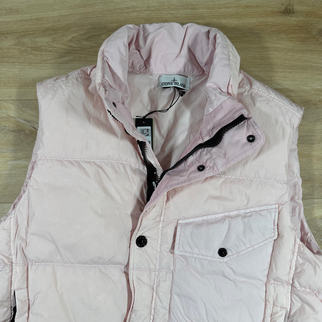 Stone Island Crinkle Reps NY Nylon Down Vest in Pink