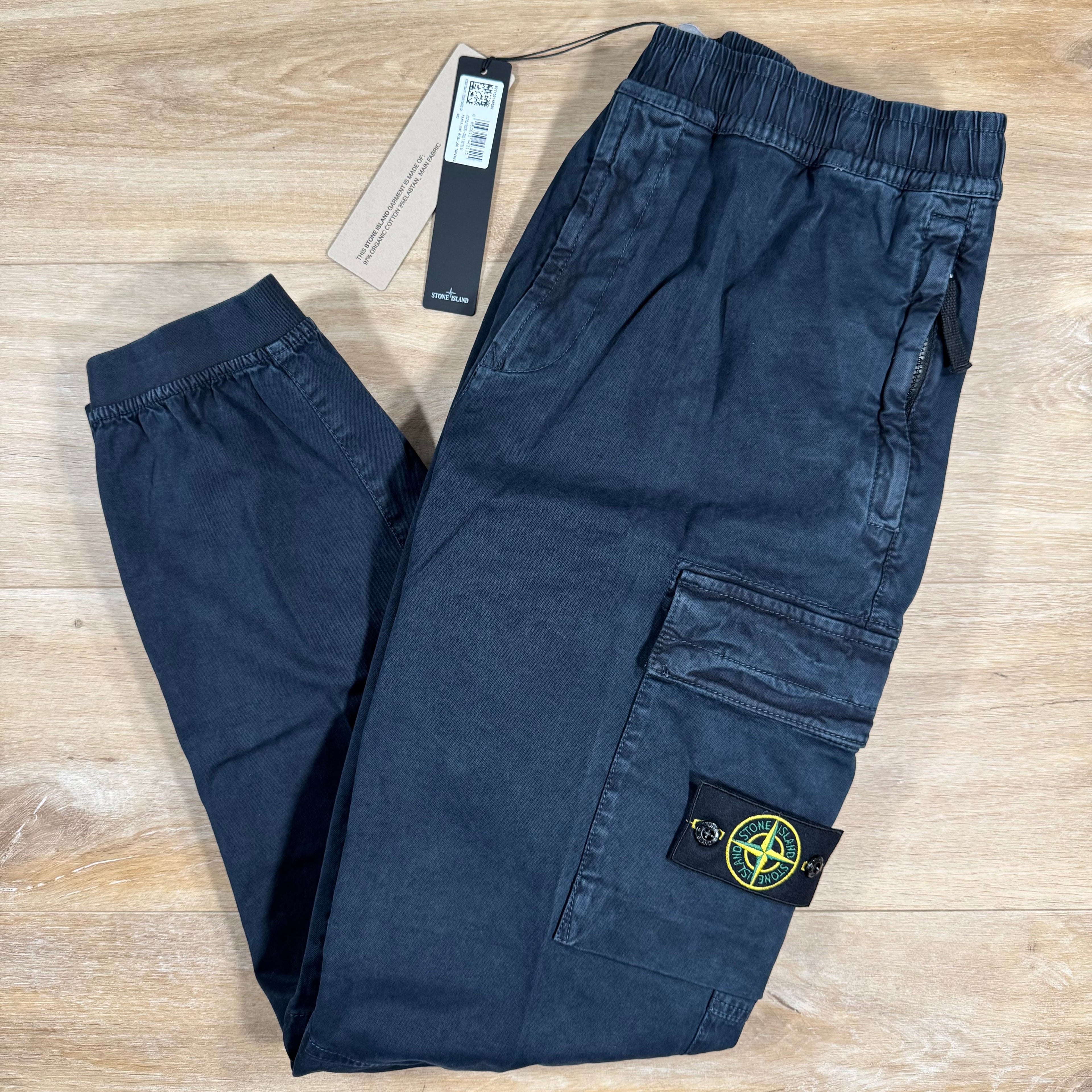 Stone Island Stretch Broken Twill Old Effect Cargo Pants in Navy