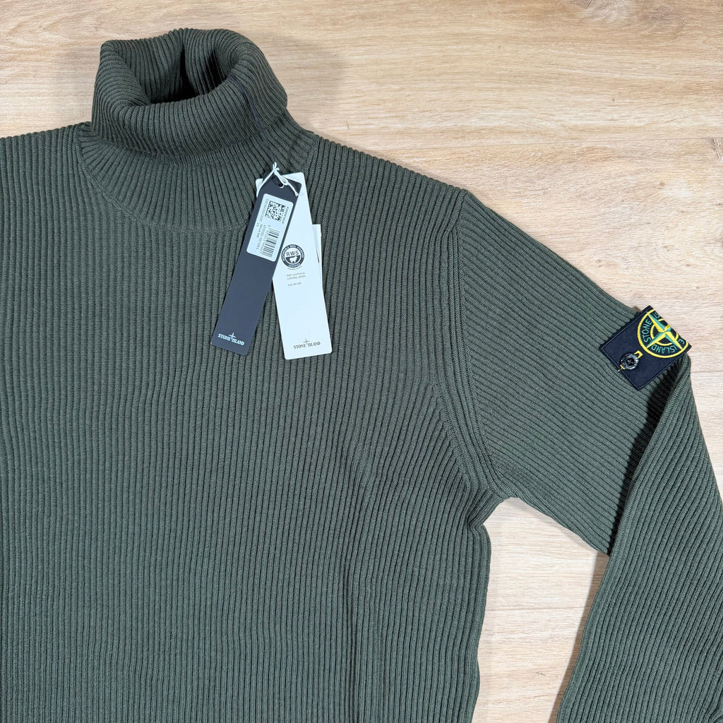 Stone Island Full Rib RWS Wool Turtleneck Jumper in Military Green