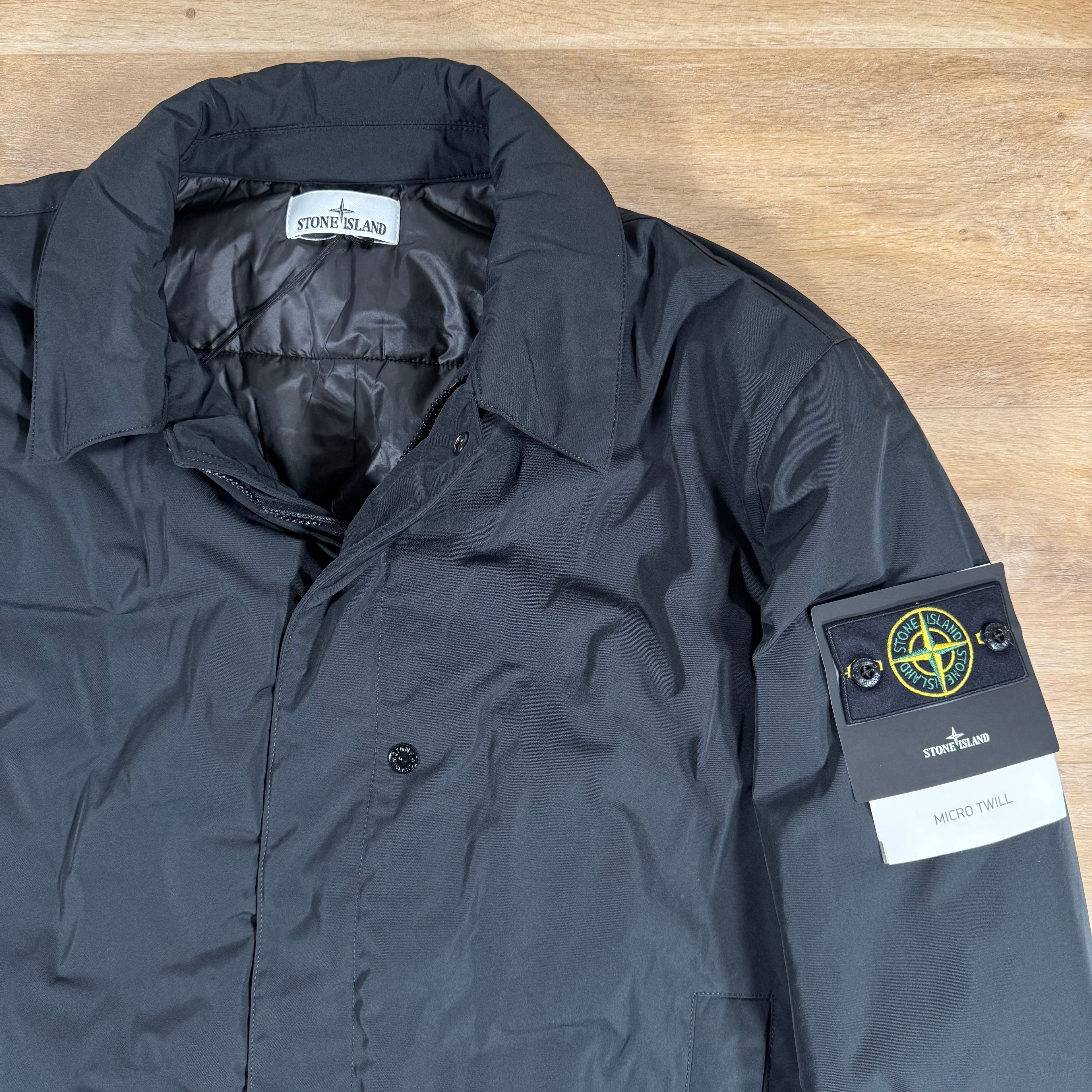 Stone Island Micro Twill Padded Car Coat in Black