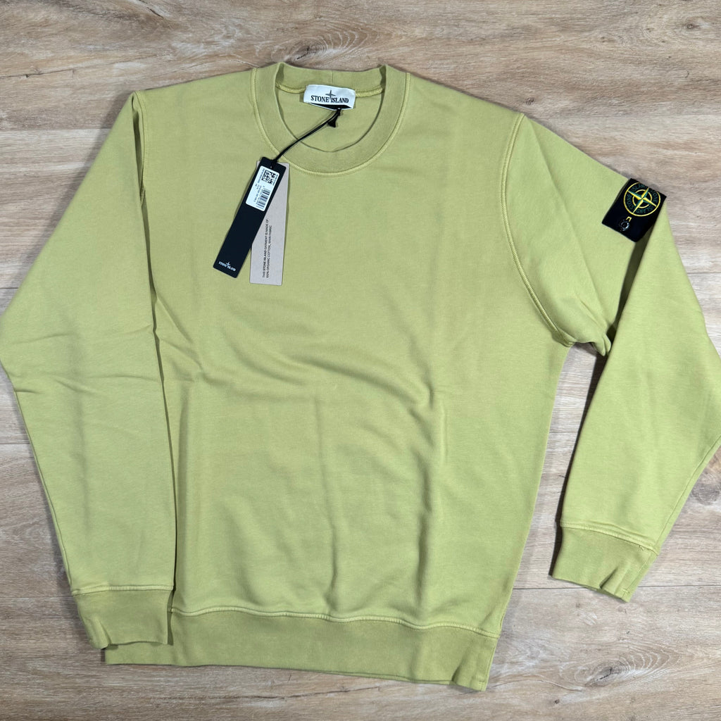 Stone Island Organic Cotton Fleece Crewneck Sweatshirt in Fern Yellow