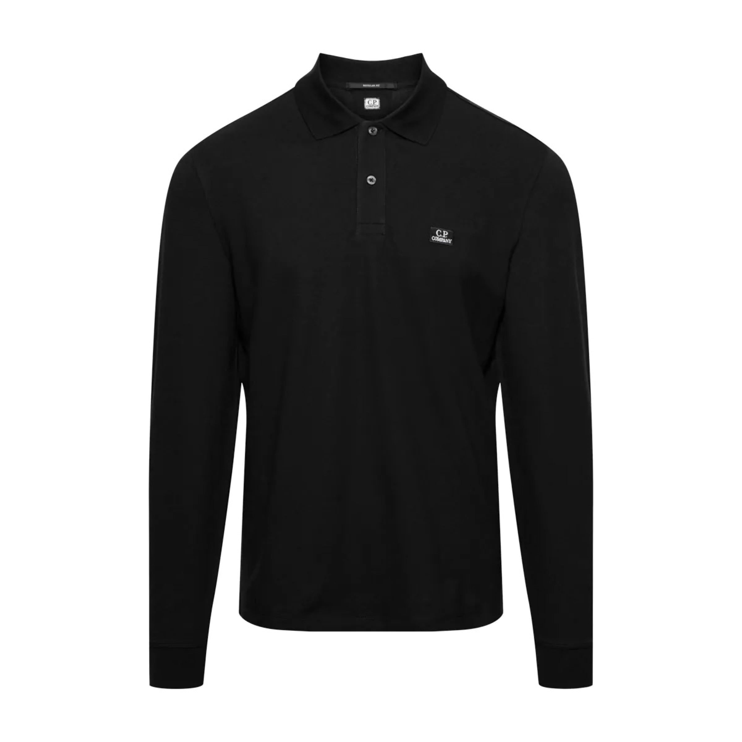 Cp Company 100A Stretch Piquet Long Sleeve Polo Shirt in Black
