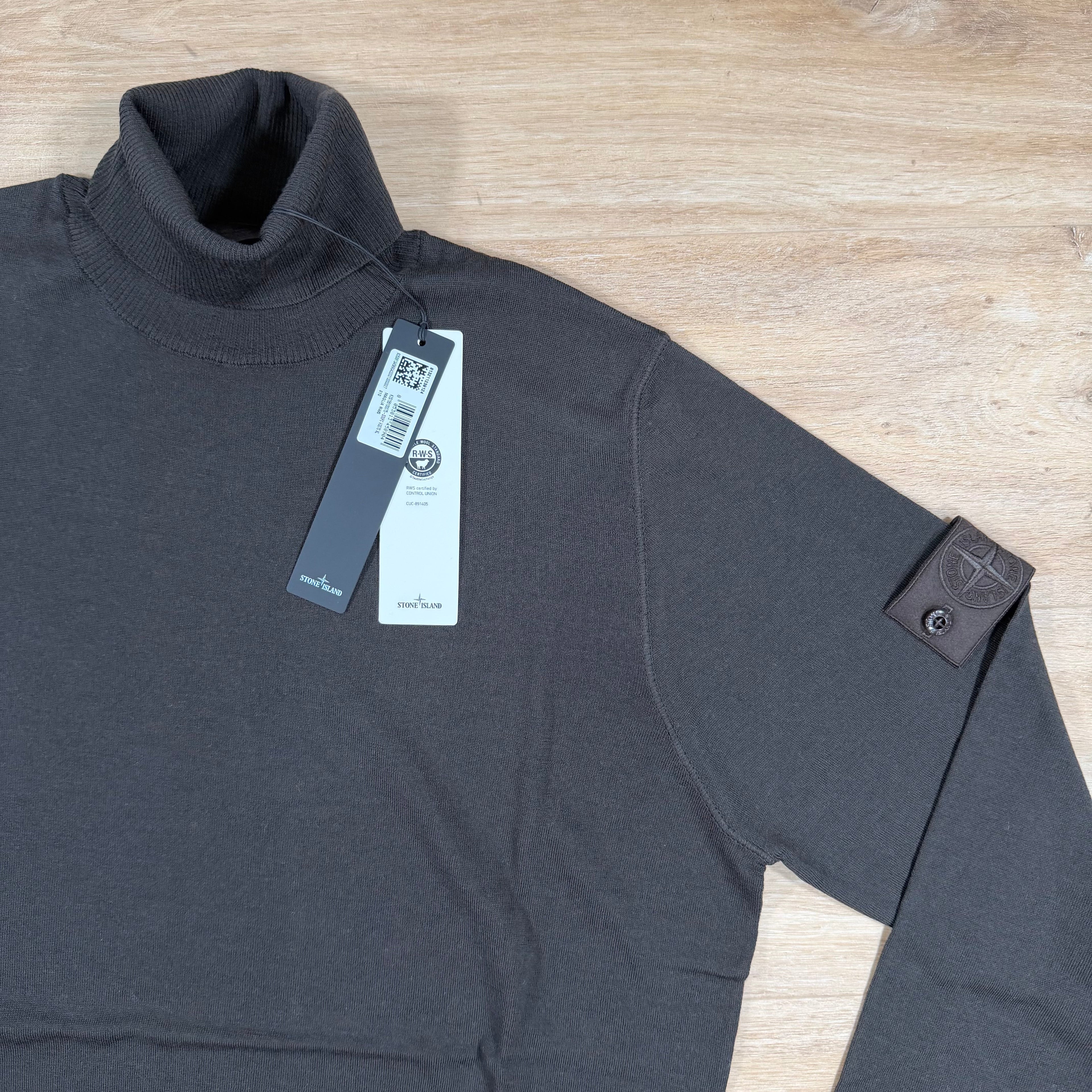 Stone Island Ghost Pure Light RWS Wool Turtleneck Jumper in Dark Brown