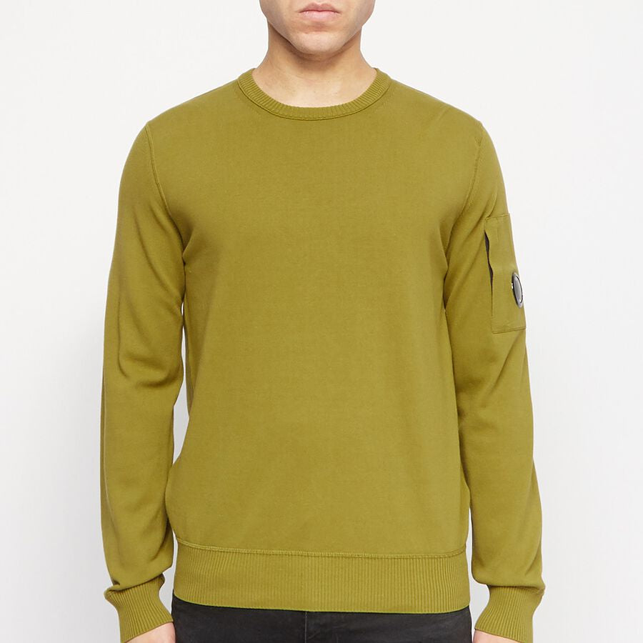 Cp Company Cotton Crepe Lens Knitted Sweatshirt in Green Moss