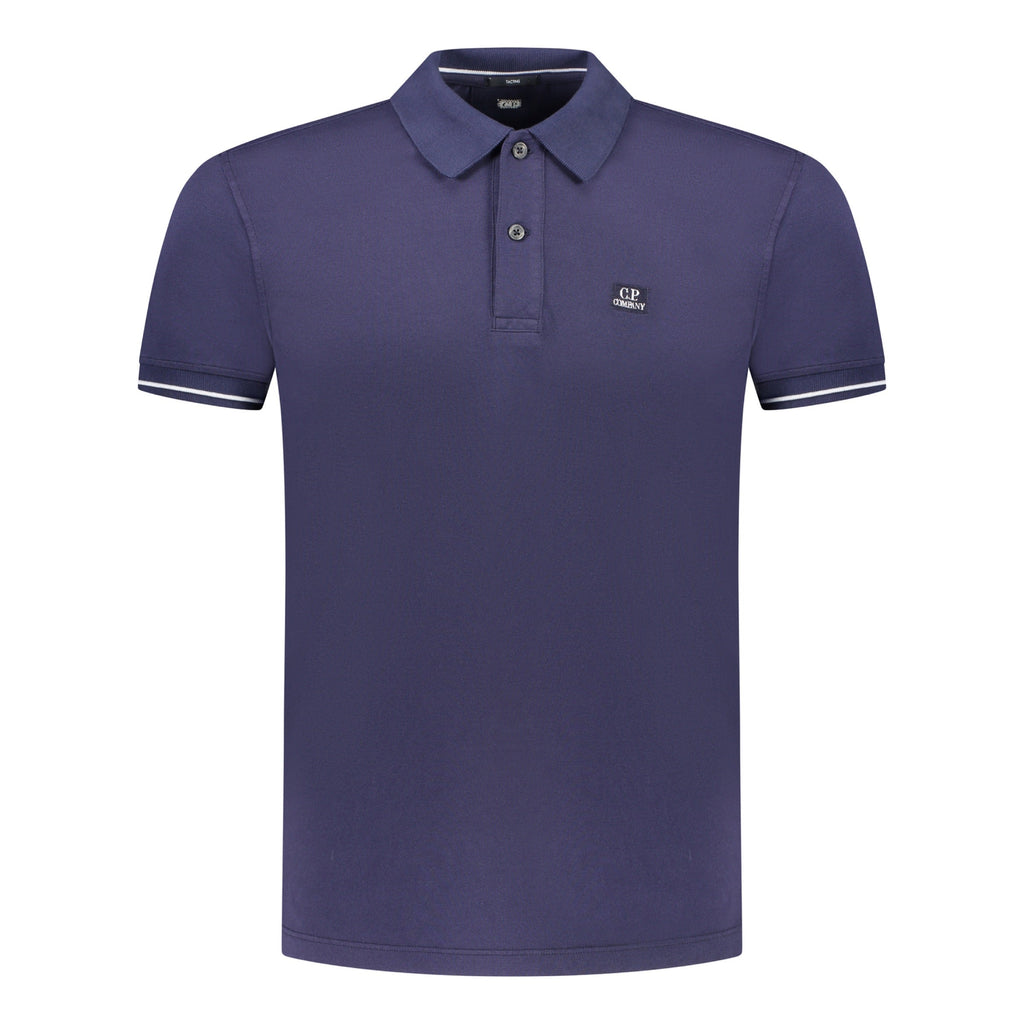 Cp Company Tacting Piquet Logo Polo Shirt In Medieval Blue