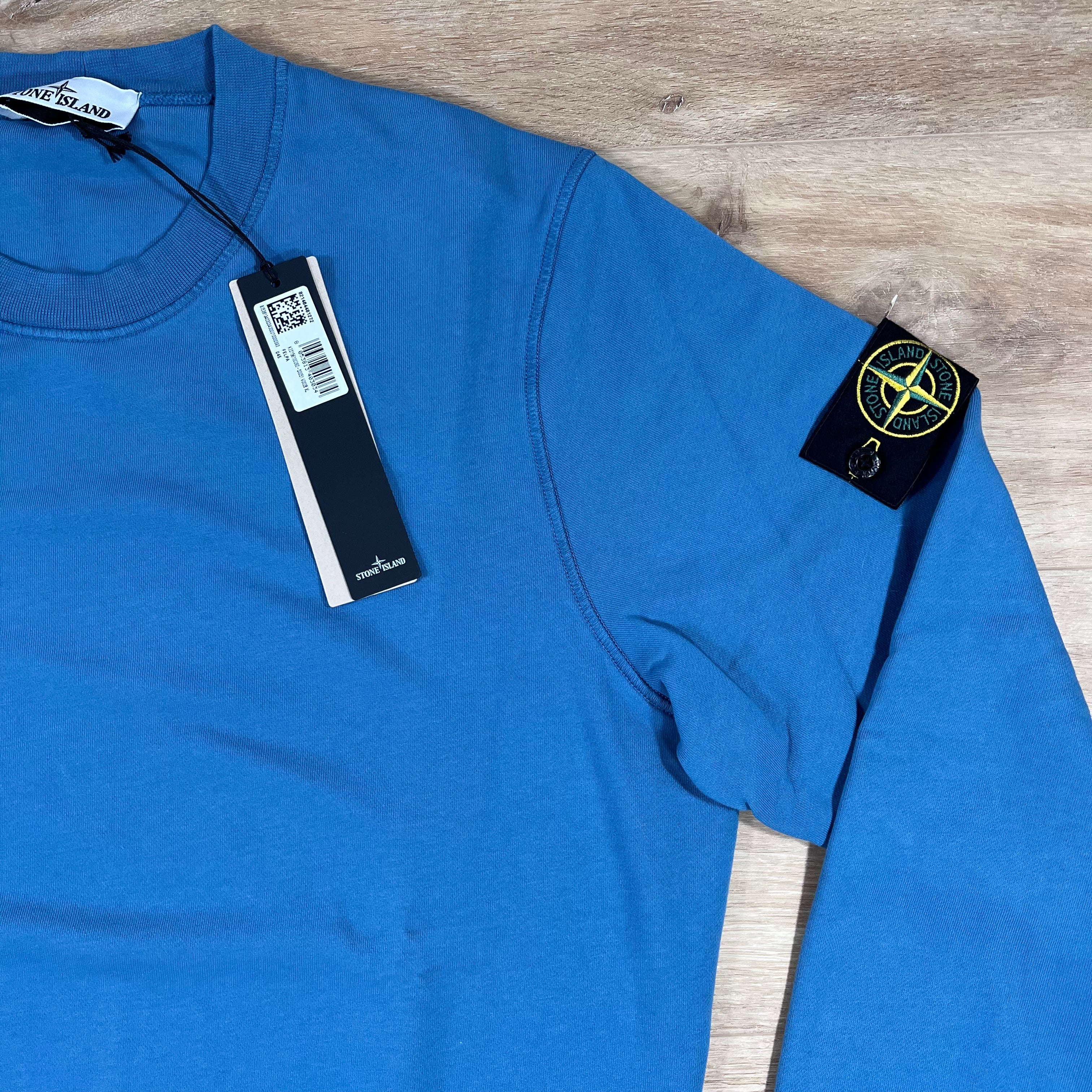 Stone Island Organic Cotton Fleece Crewneck Sweatshirt in Steel Blue