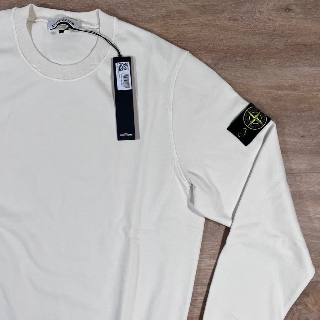 Stone Island Organic Cotton Fleece Crewneck Sweatshirt in Ivory