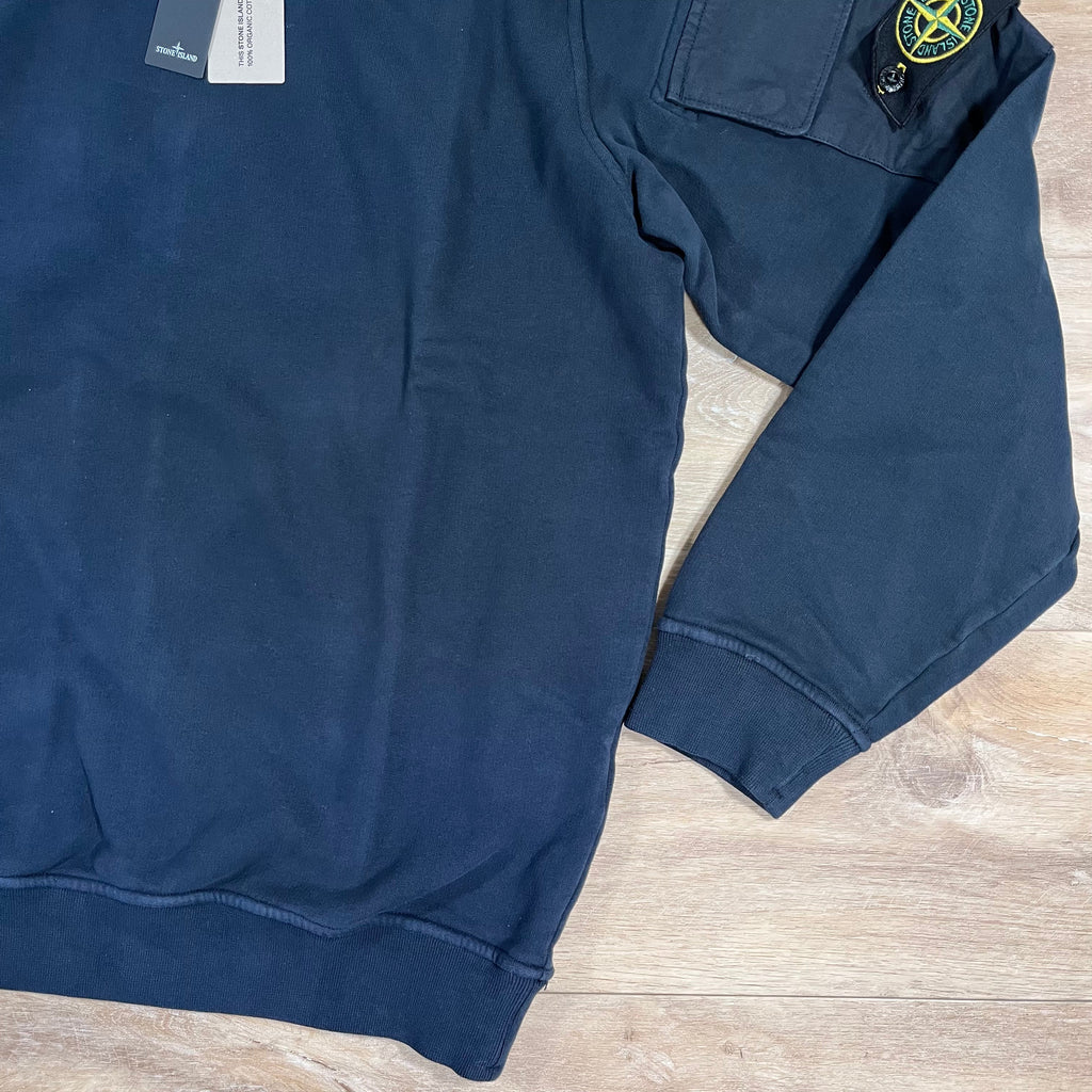 Stone Island Fleece Crewneck Sweatshirt with Sleeve Pockets in Navy