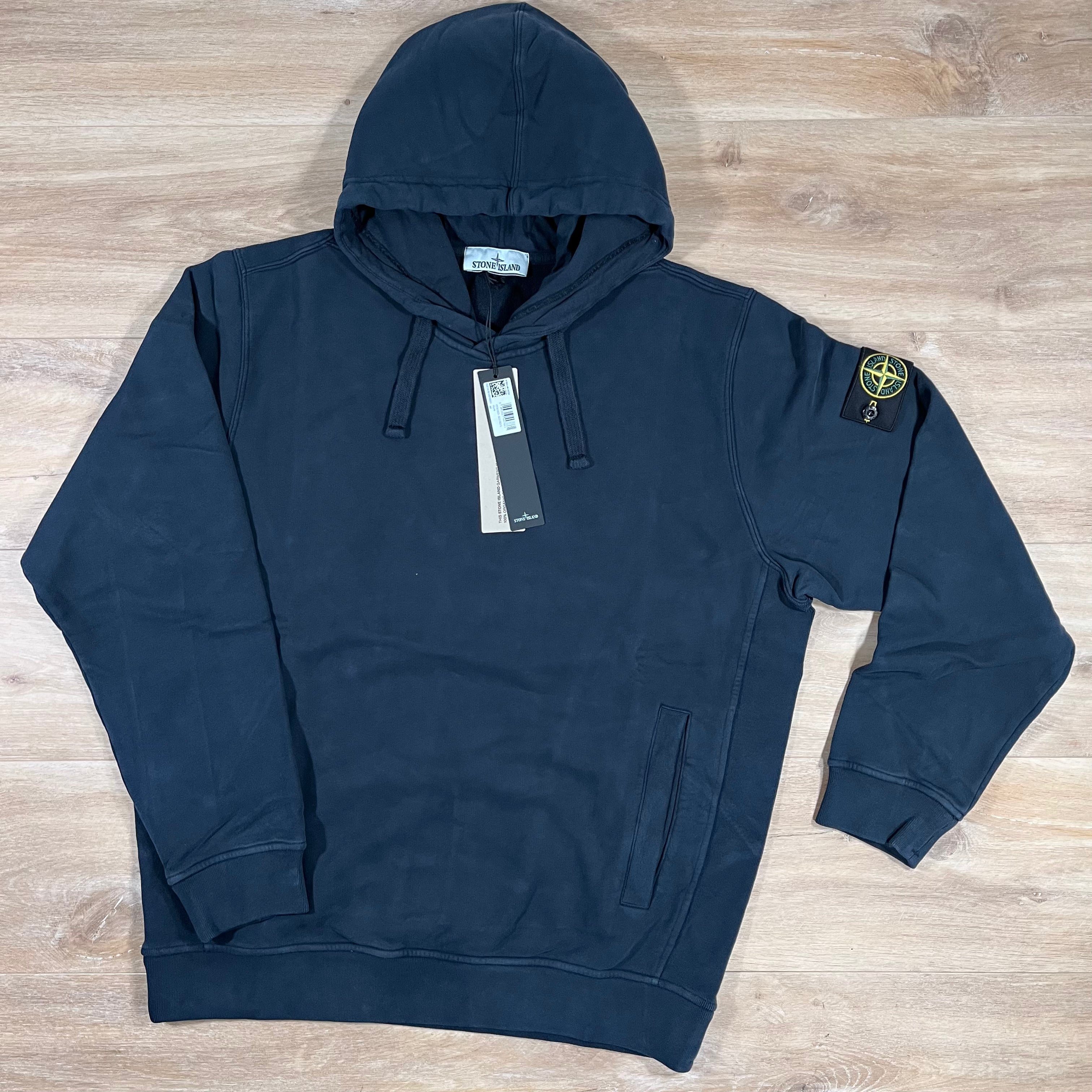 Stone Island Brushed Organic Cotton Fleece Hoodie in Navy