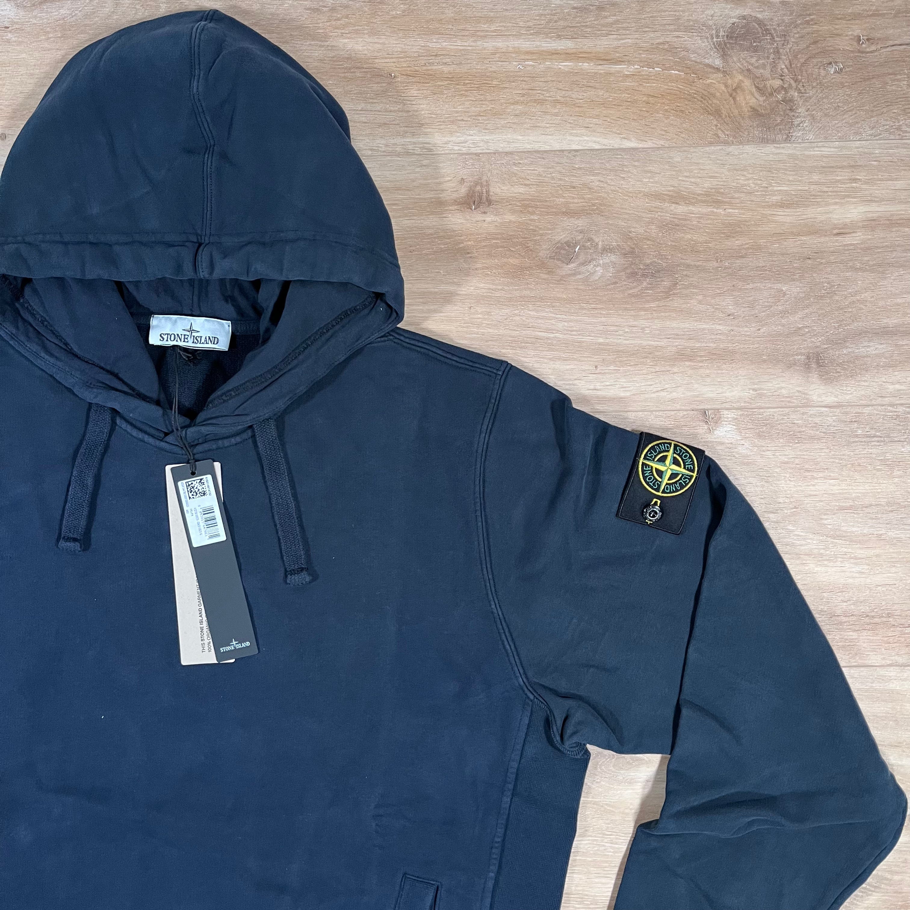 Stone Island Brushed Organic Cotton Fleece Hoodie in Navy