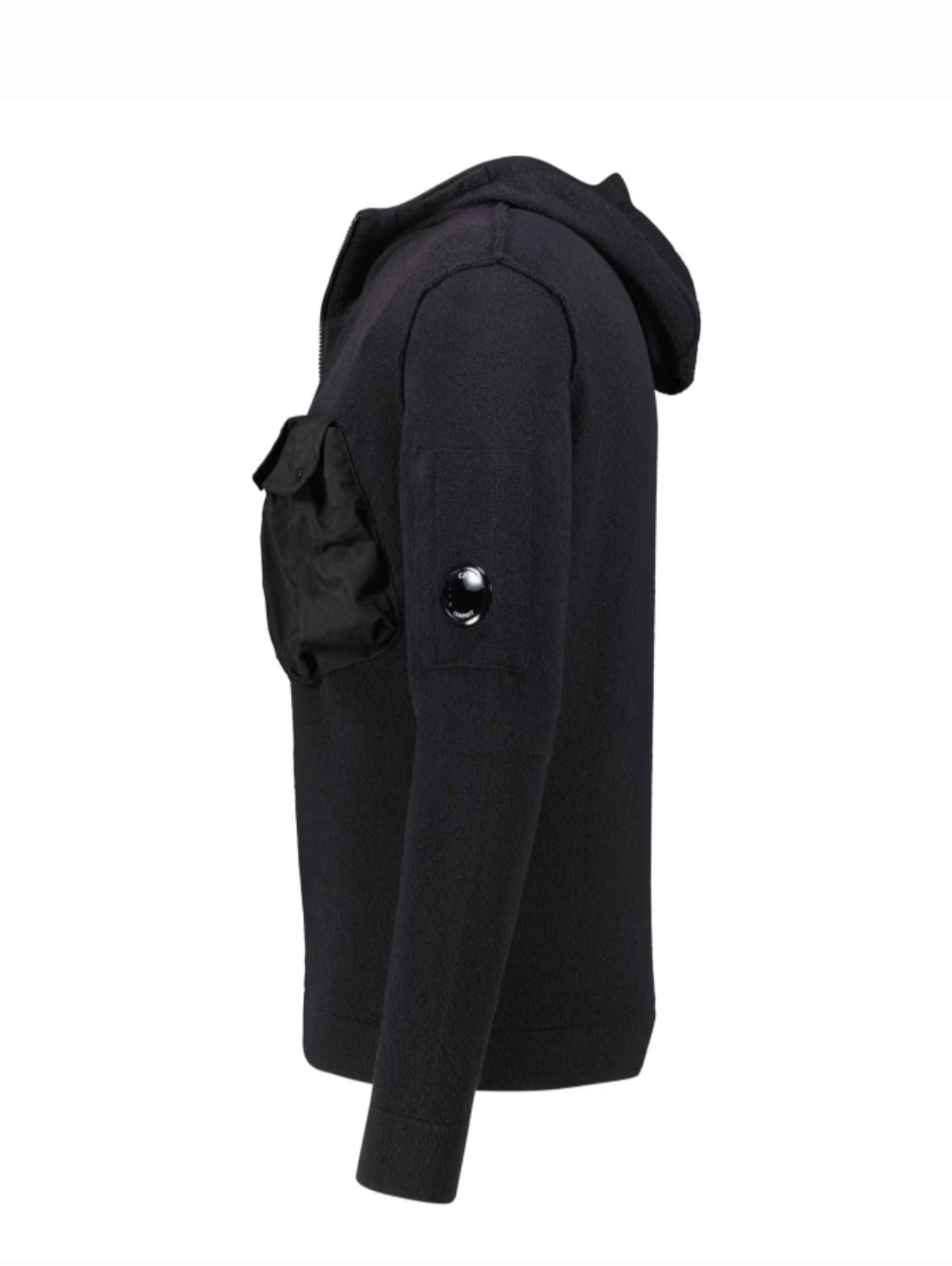 Cp Company Sponge Knit Lens Hooded Sweatshirt In Black