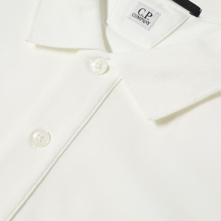 Cp Company Regular Fit Long Sleeve Polo Shirt In White