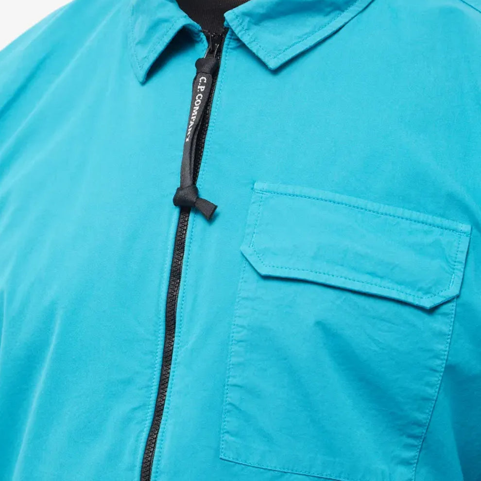 Cp Company Gabardine Full Zip Lens Shirt In Tile Blue