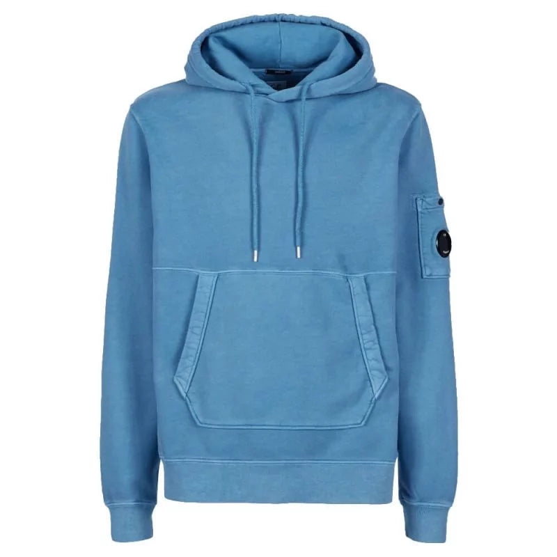 Cp Company Garment Dyed Overhead Lens Hoodie In Infinity Blue