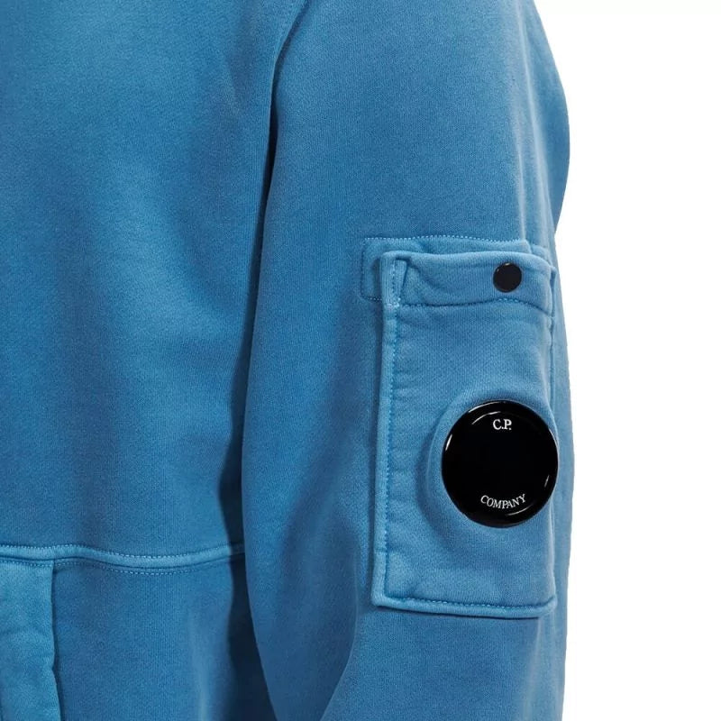 Cp Company Garment Dyed Overhead Lens Hoodie In Infinity Blue