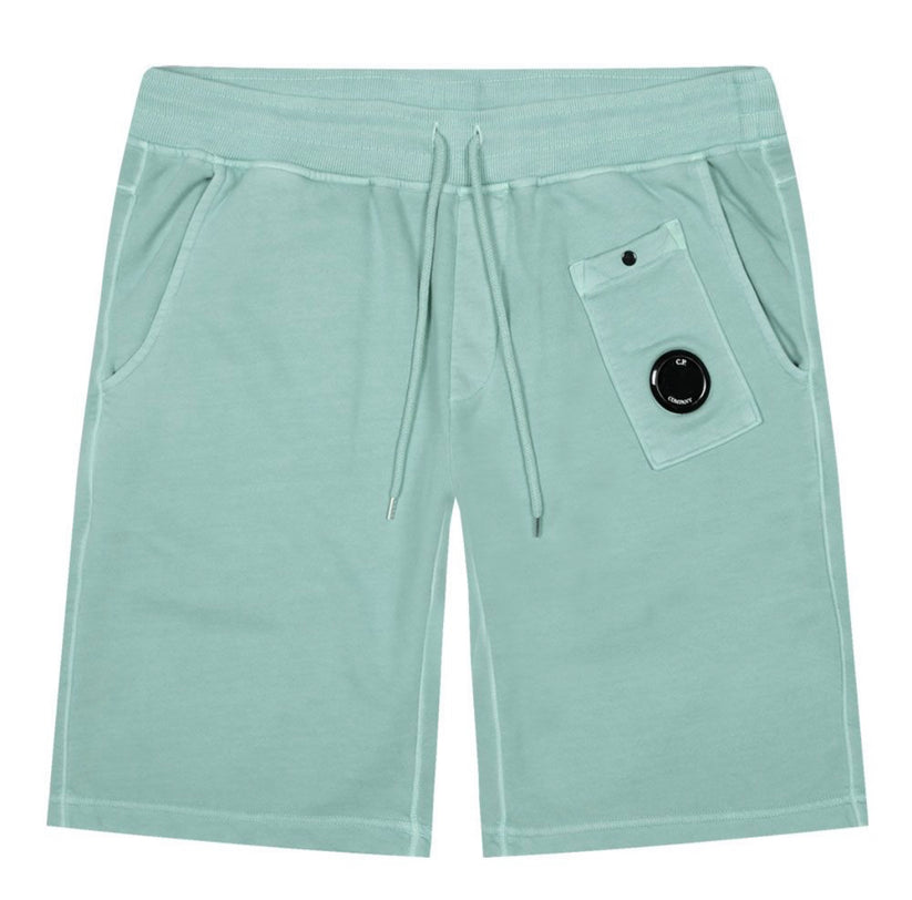 Cp Company Loose Fit Brushed Emerized Resist Dyed Lens Shorts in Mineral Blue