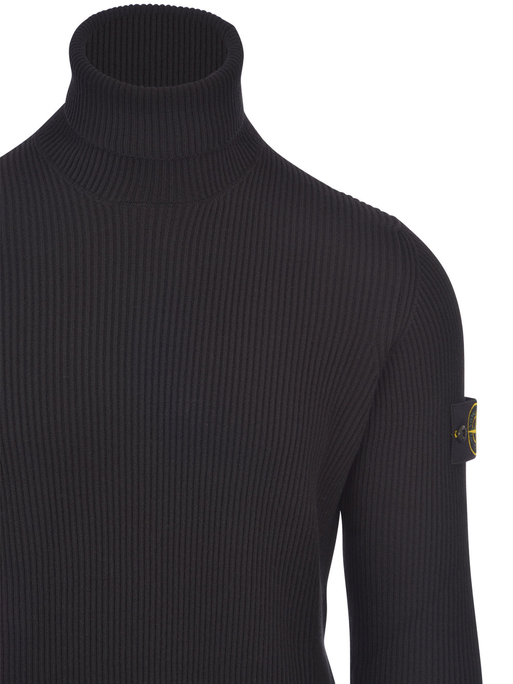 Stone Island Turtle Neck Ribbed Wool Sweatshirt Black