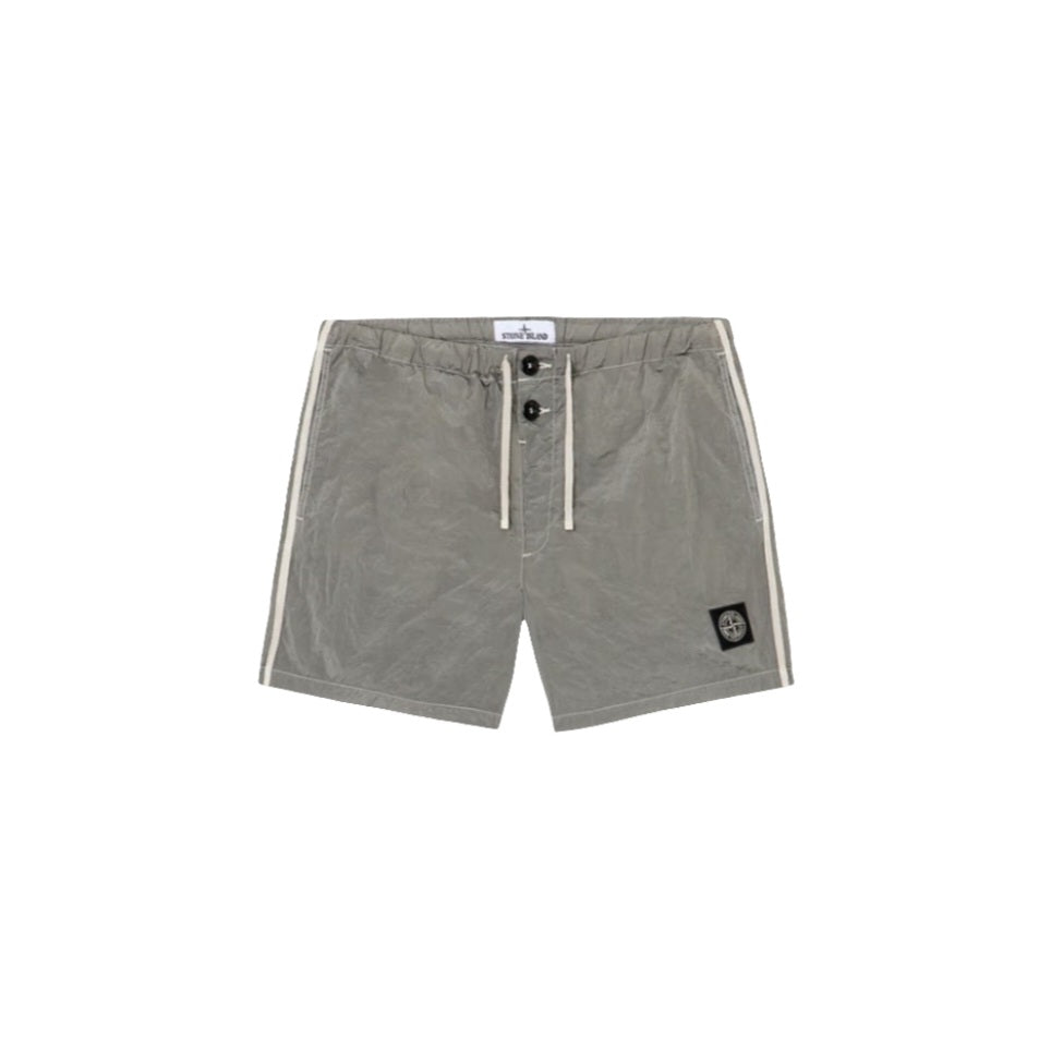 Stone Island Button Nylon Metal Swimshorts In Pearl Grey
