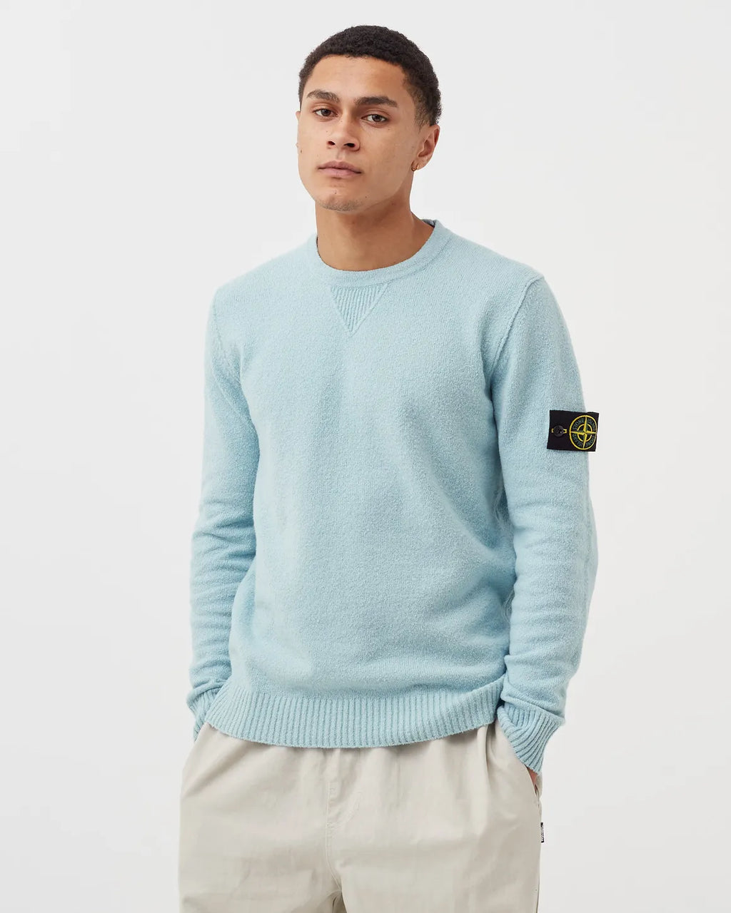 Stone Island Soft Cotton Gauzed Effect Knit In Baby Blue