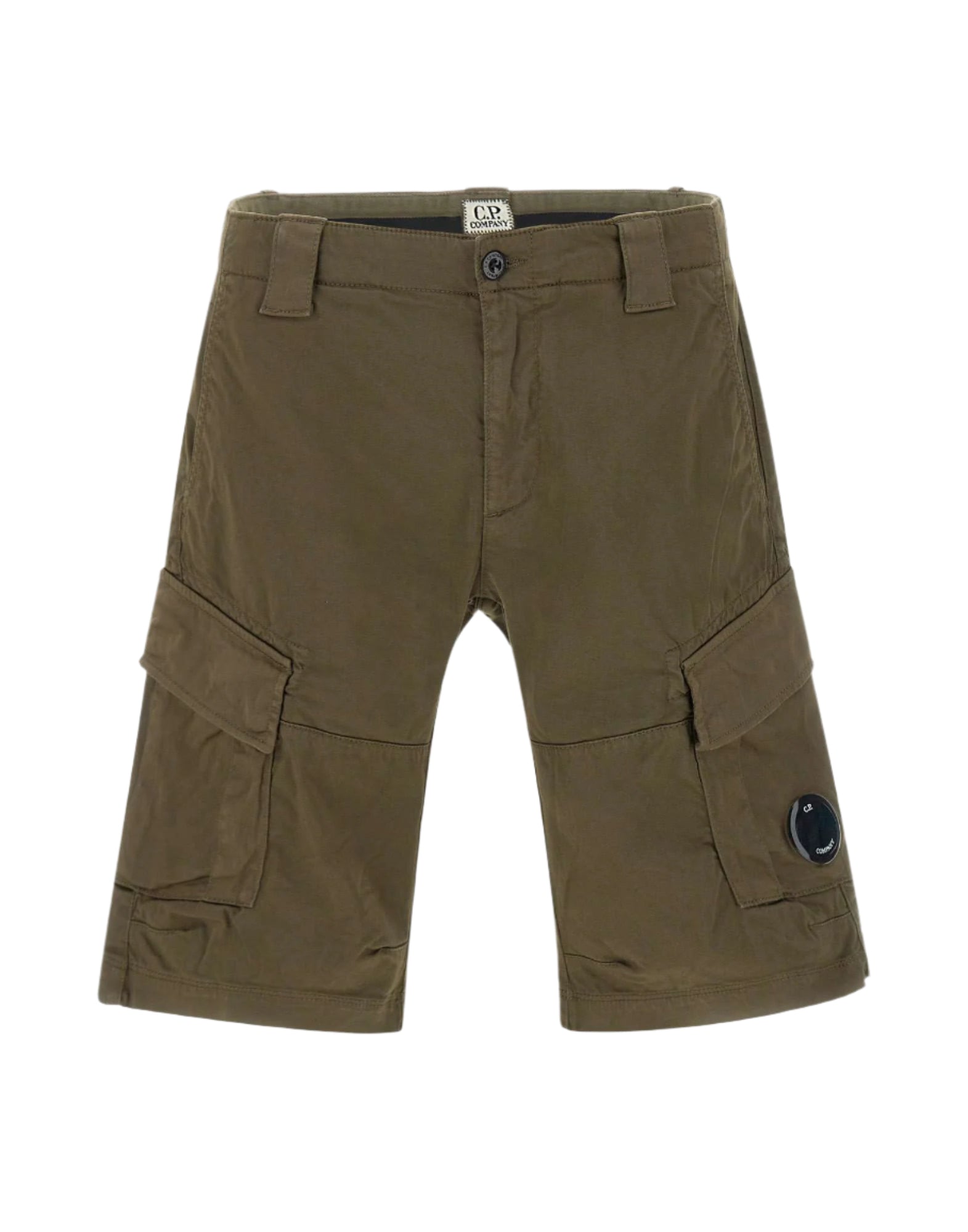 Cp Company 116A Satin Stretch Cargo Shorts In Ivy Green
