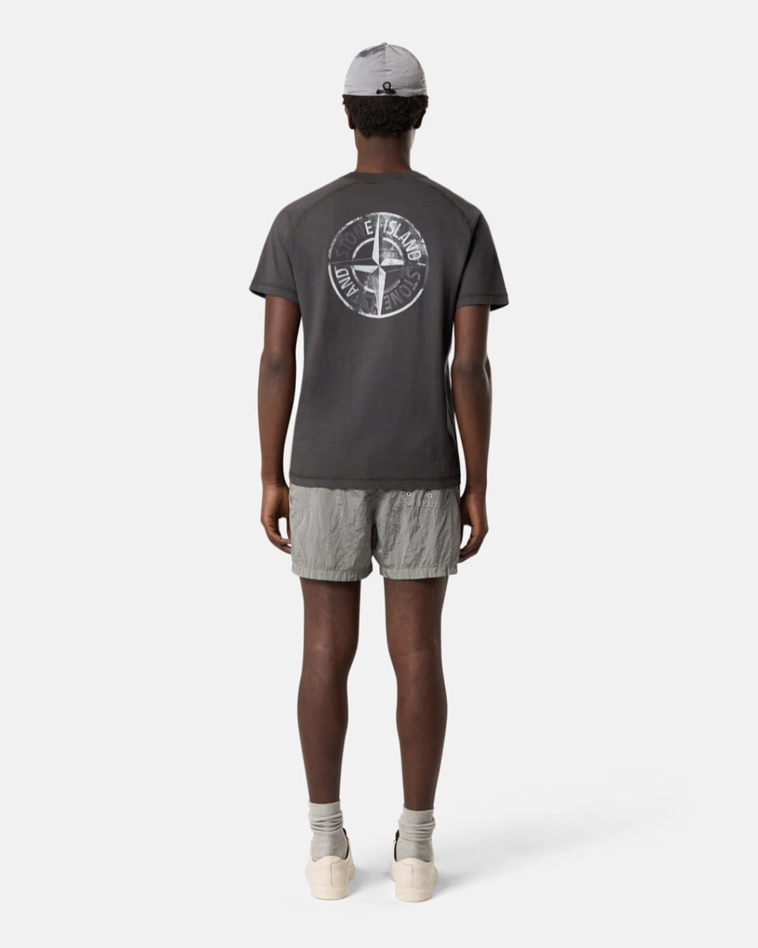 Stone Island Button Nylon Metal Swimshorts In Pearl Grey