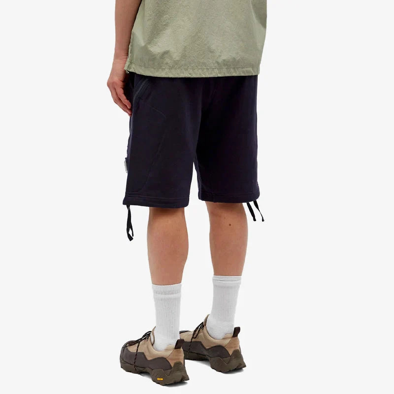 Cp Company Loose Fit Diagonal Raised Fleece Lens Shorts in Navy