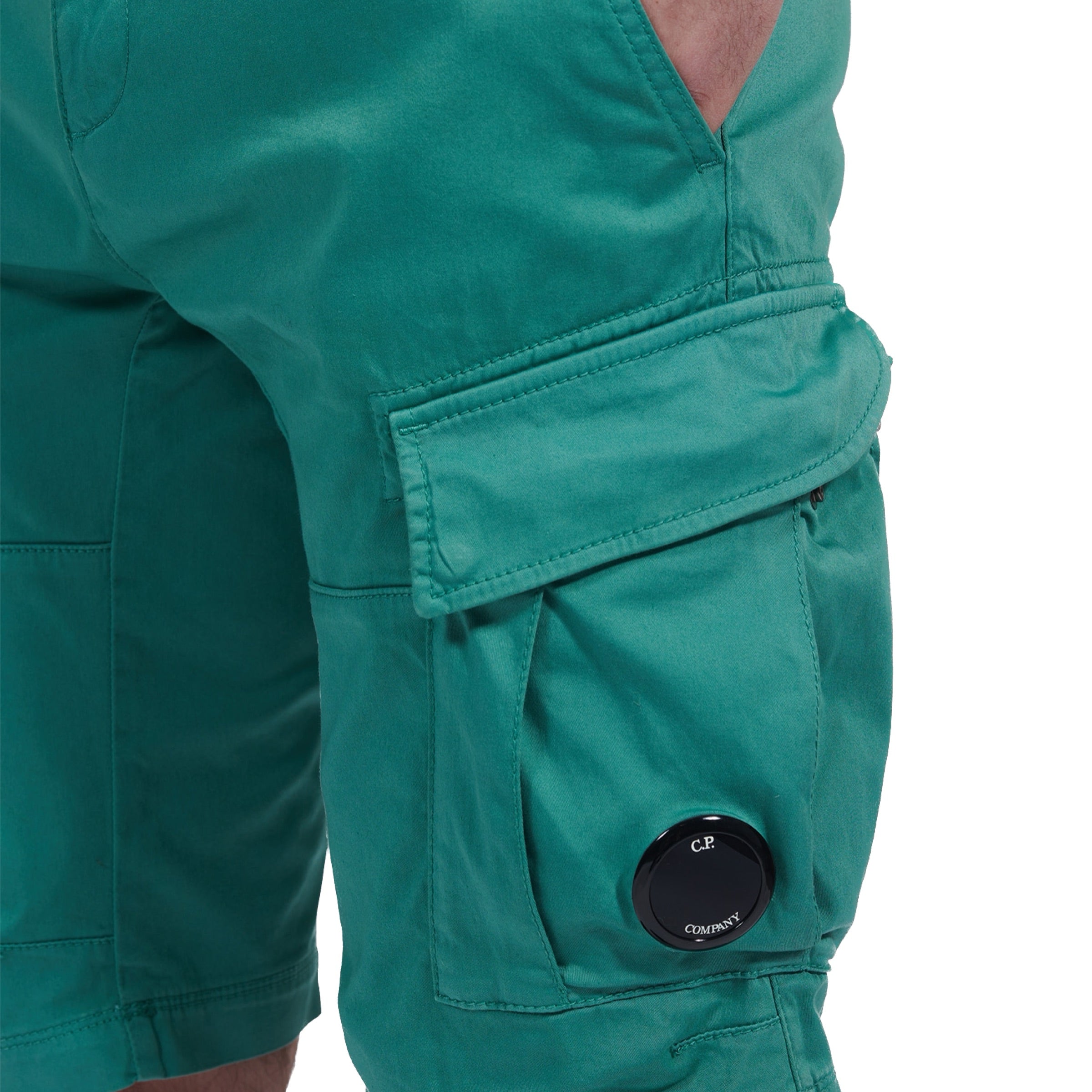 Cp Company Satin Stretch Lens Cargo Shorts Frosty Green