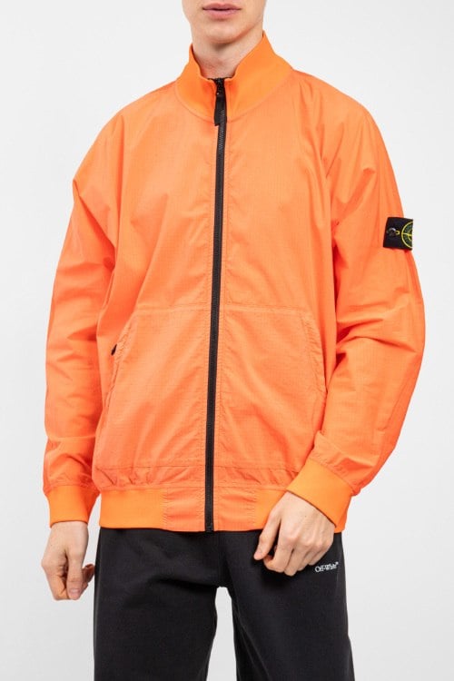 Stone Island Nylon Cotton Ripstop Star Inlay Garment Dyed Bomber Jacket In Orange
