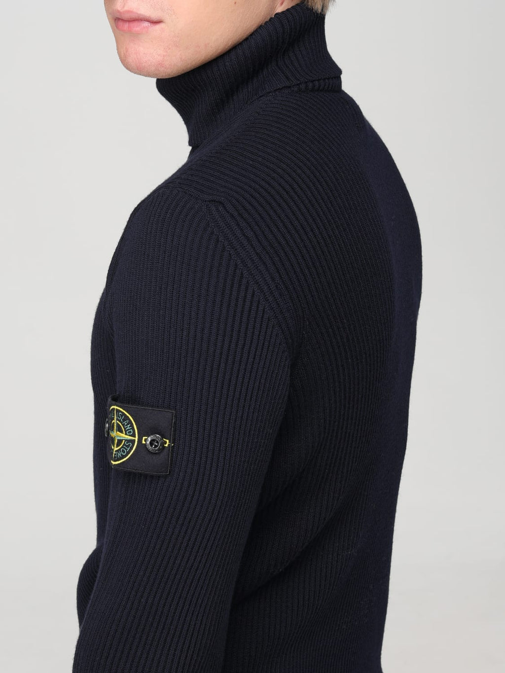 Stone Island Turtle Neck Ribbed Wool Sweatshirt Navy