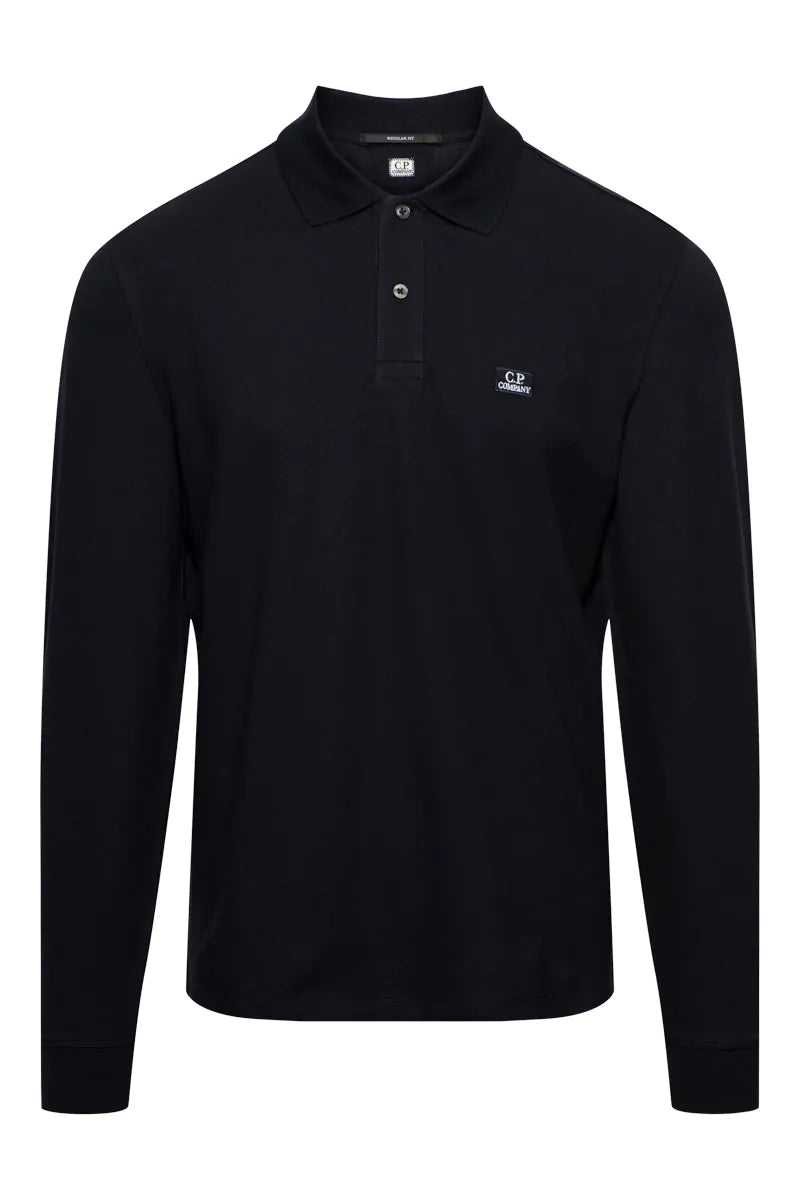 Cp Company 100A Stretch Piquet Long Sleeve Polo Shirt in Navy