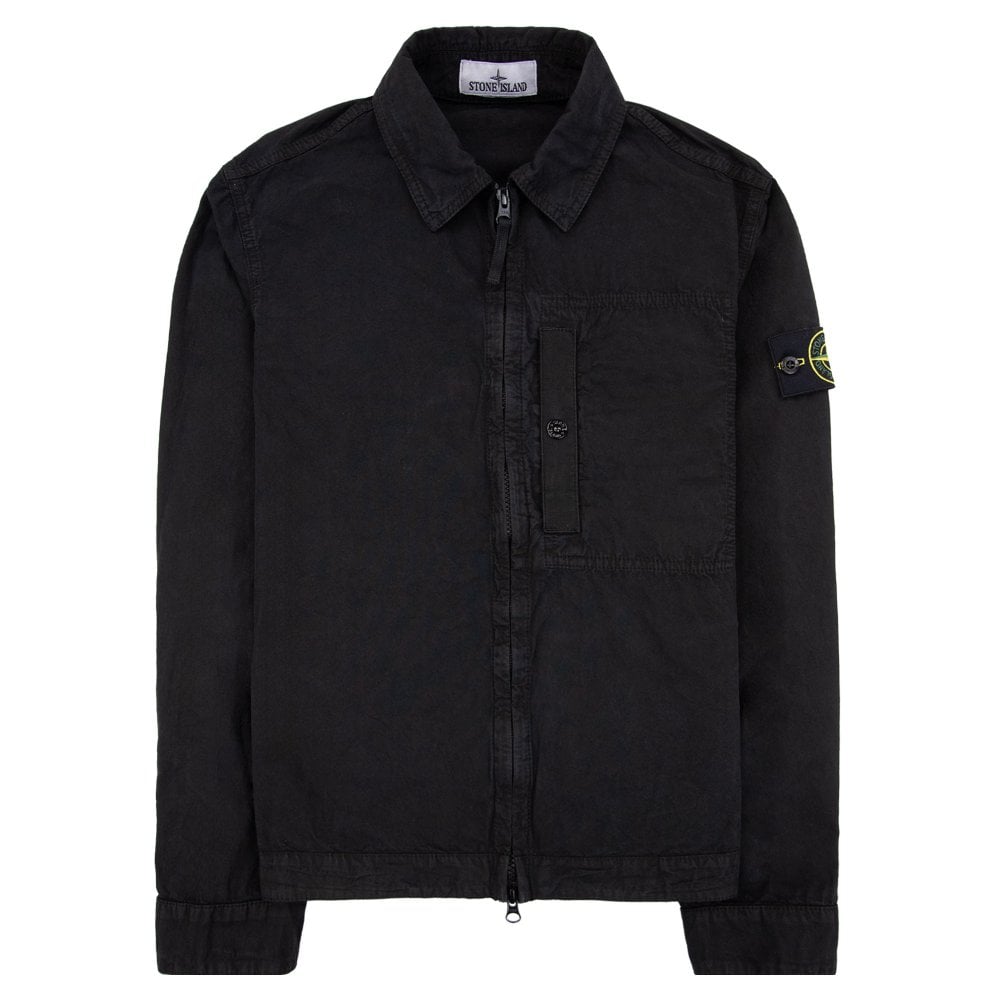 Stone Island Brushed Organic Cotton Canvas Overshirt In Black